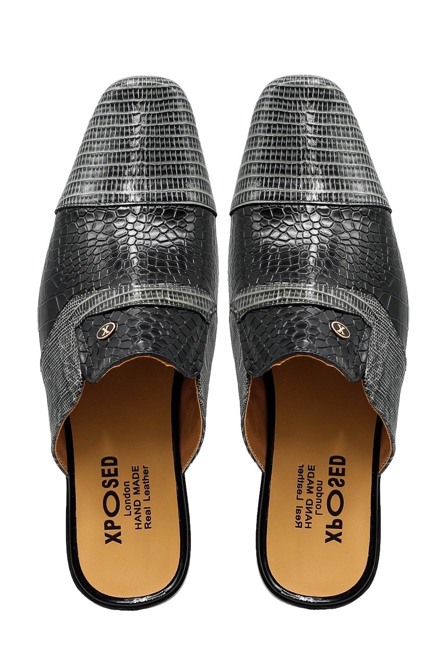 REAL LEATHER BLACK GREY PRINTED HALF SHOE