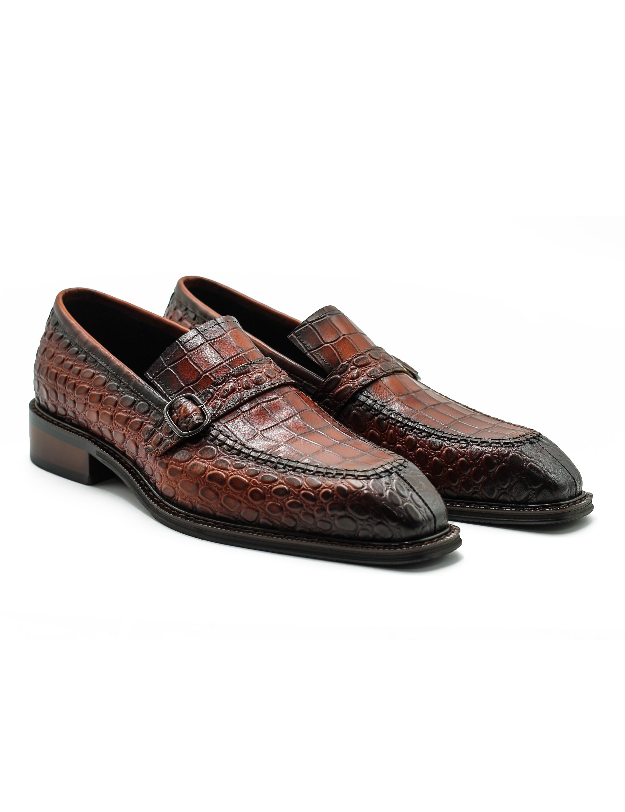 Men’s Slip-on Loafers Brown Croco Embossed Leather