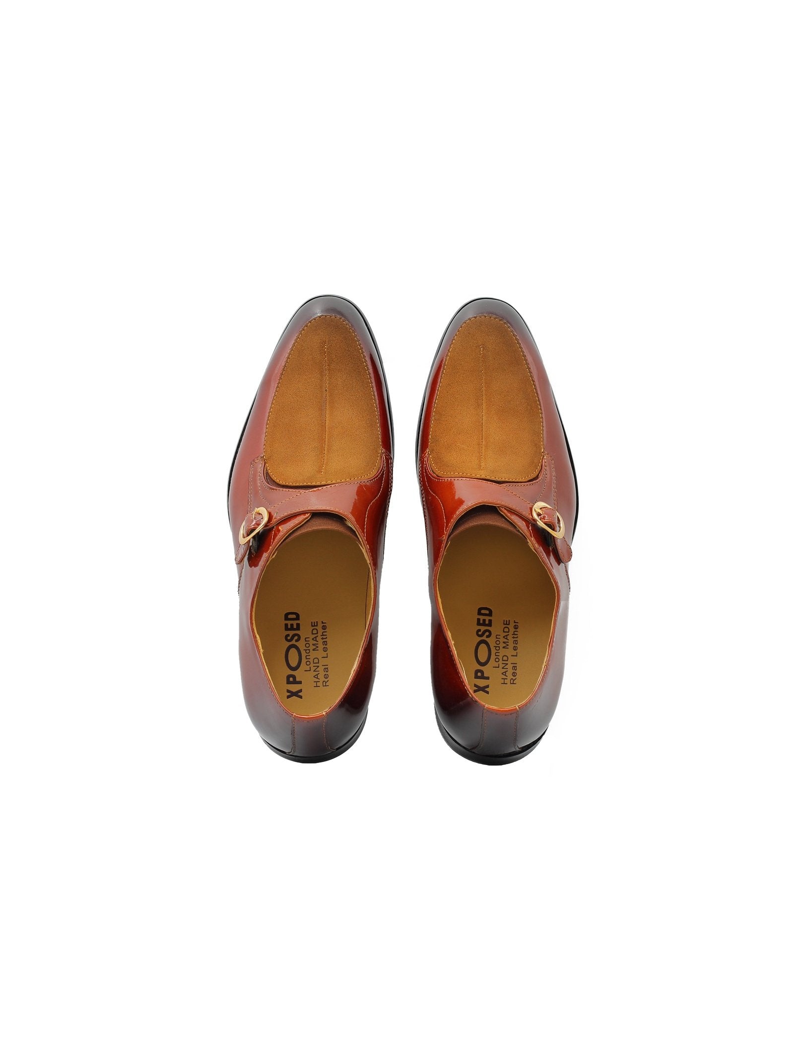 BROWN PATENT LEATHER & SUEDE SINGLE MONK SHOES