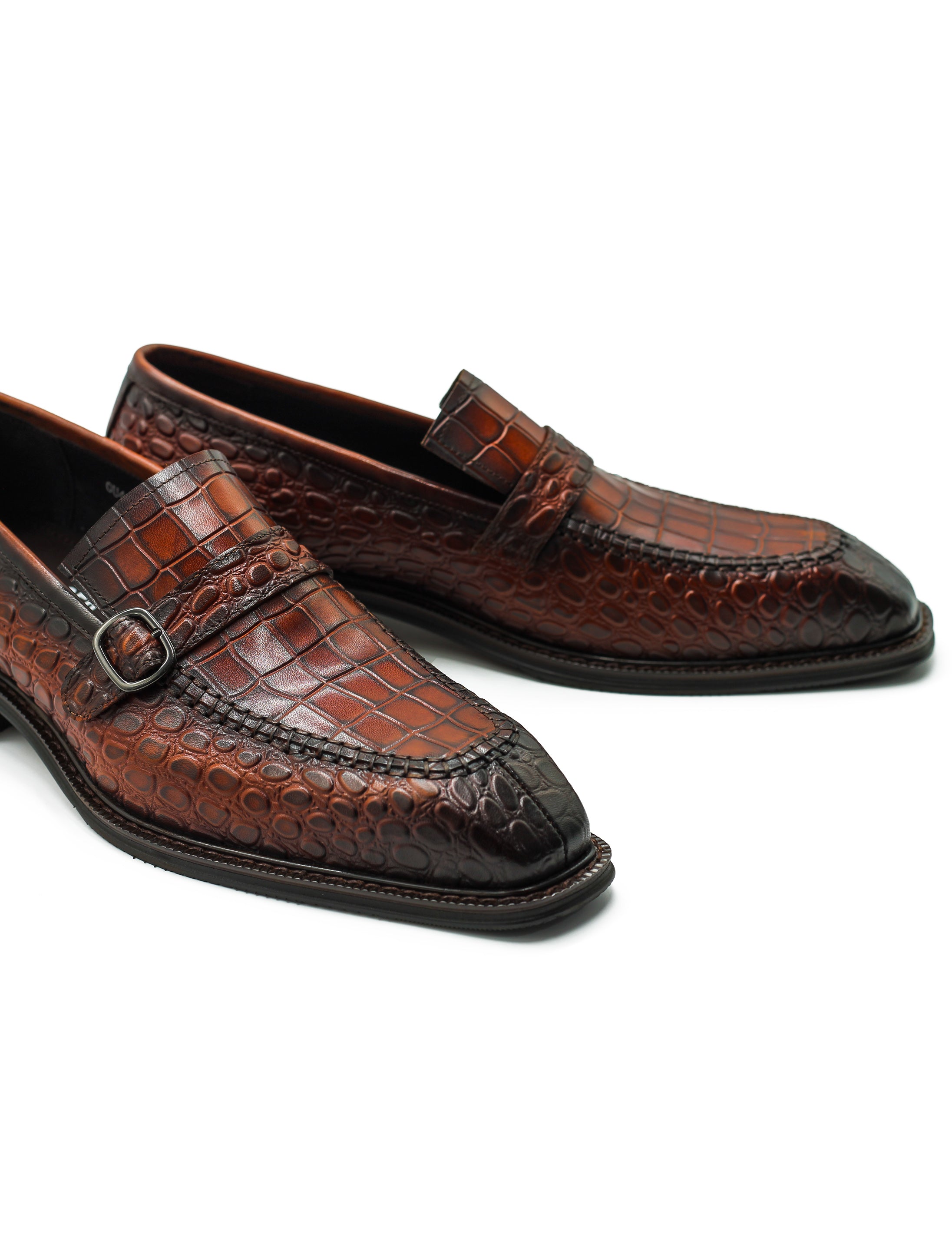 Men’s Slip-on Loafers Brown Croco Embossed Leather