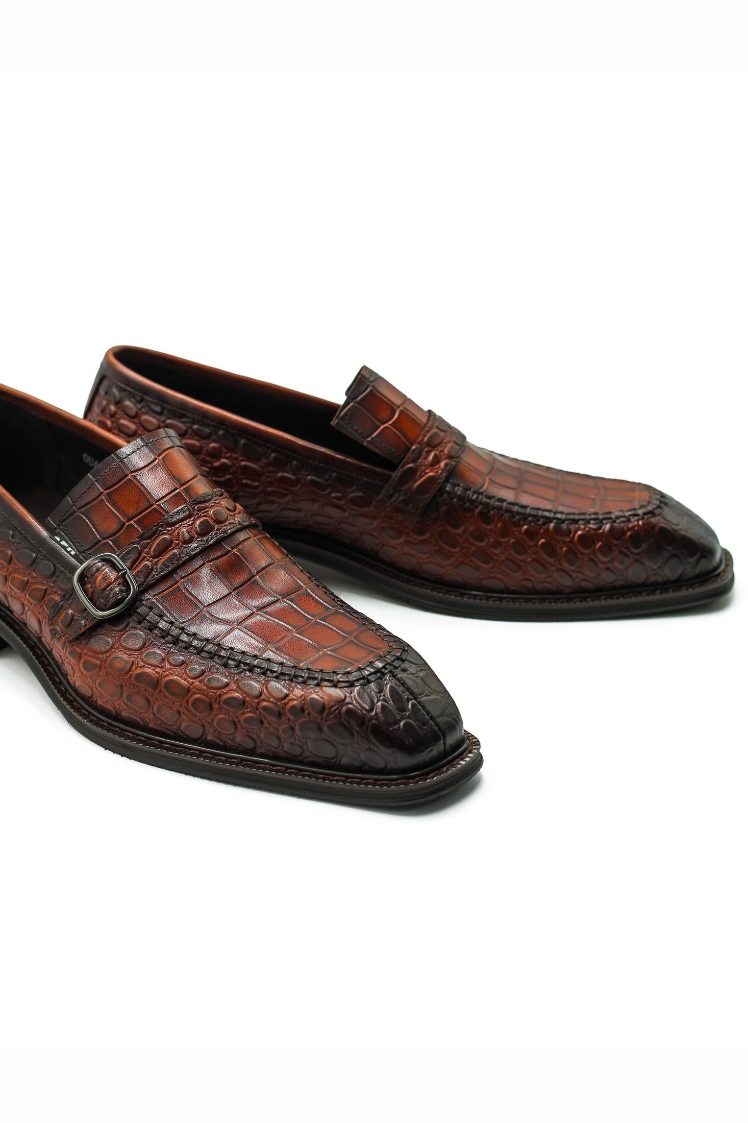 Men’s Slip-on Loafers Brown Croco Embossed Leather