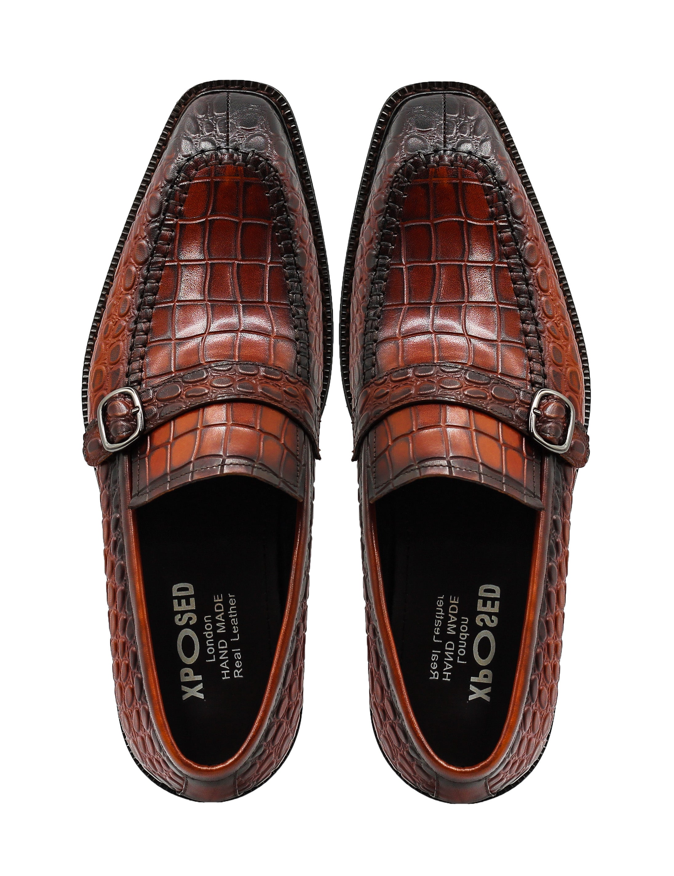 Men’s Slip-on Loafers Brown Croco Embossed Leather