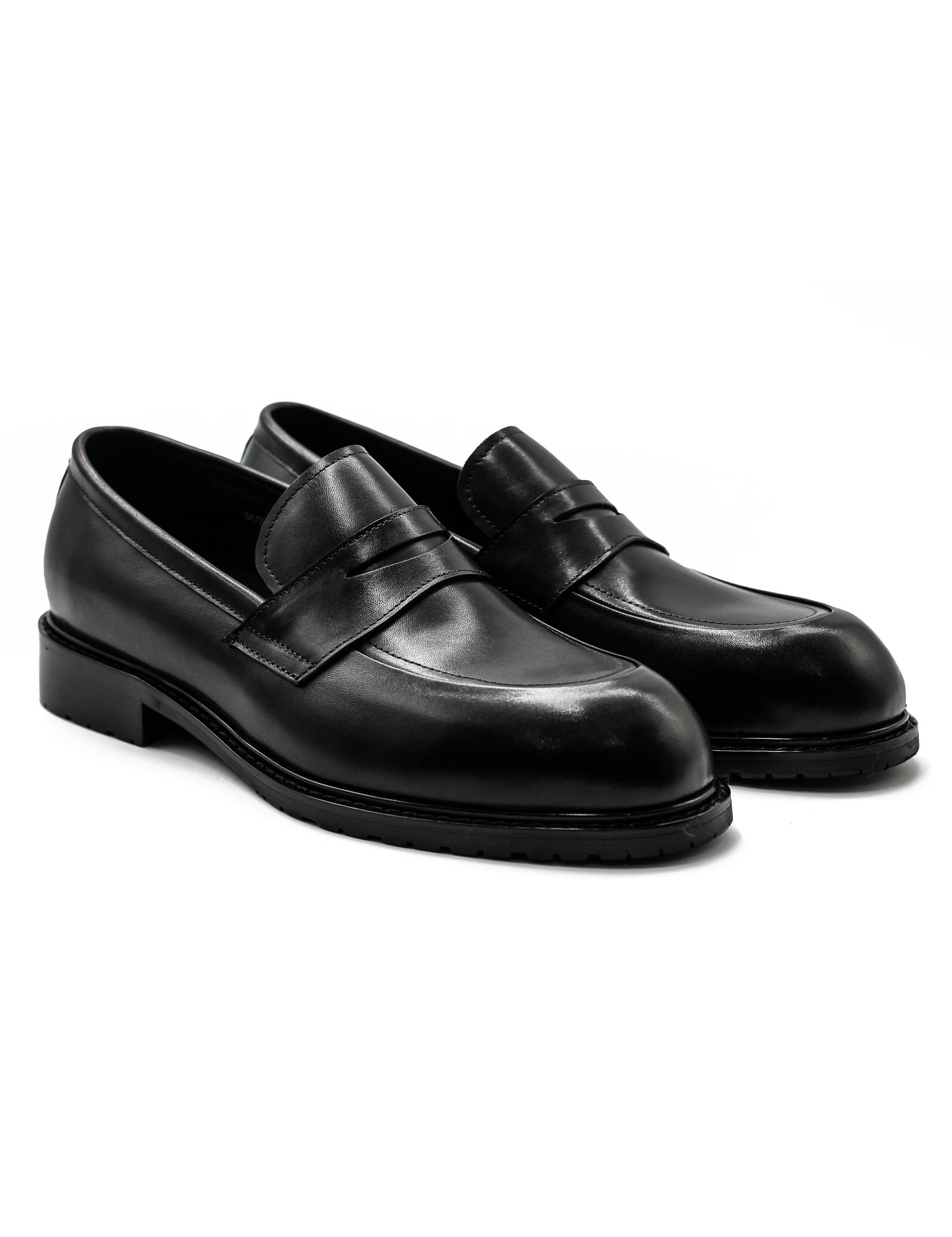 Men’s Black Leather Upper Penny Loafers Chunky Sole