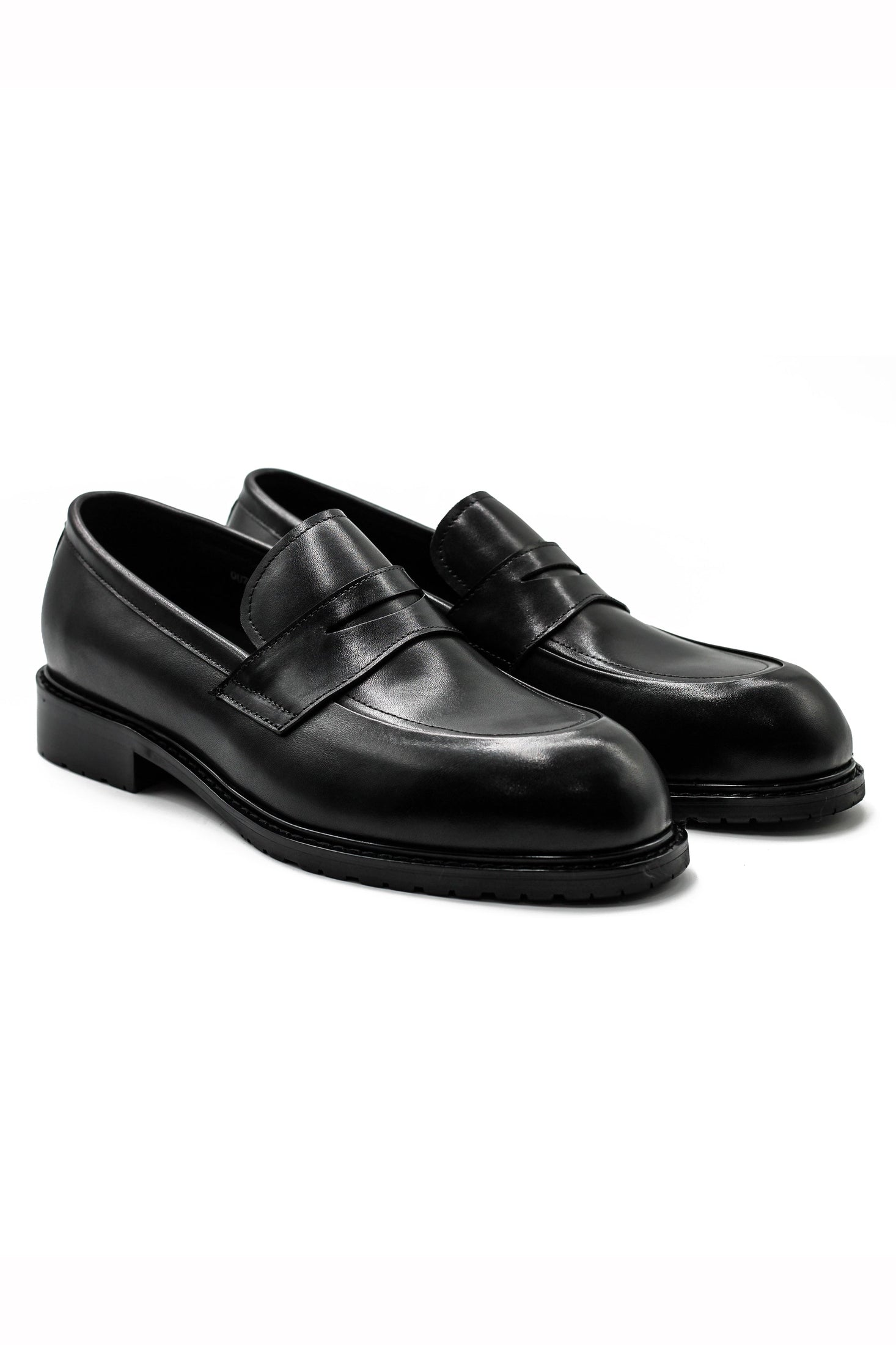 Men’s Black Leather Upper Penny Loafers Chunky Sole