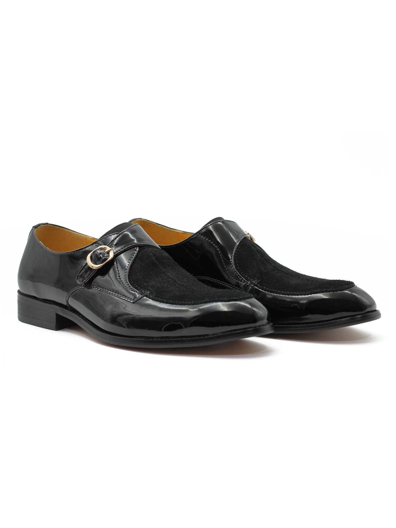PATENT LEATHER & SUEDE SINGLE MONK SHOES