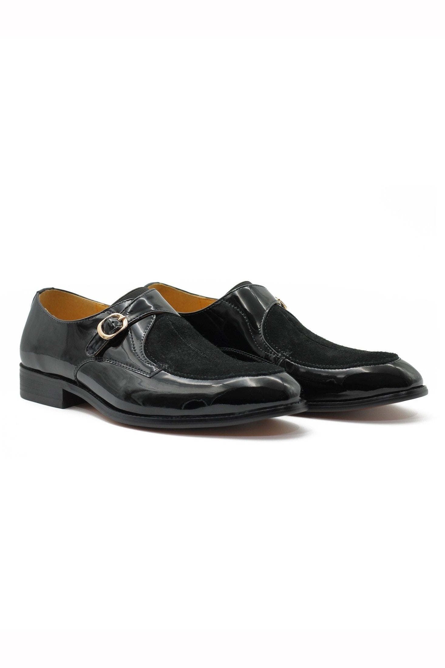PATENT LEATHER & SUEDE SINGLE MONK SHOES