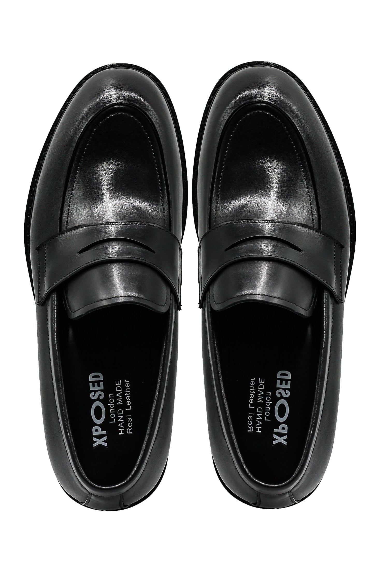 Men’s Black Leather Upper Penny Loafers Chunky Sole