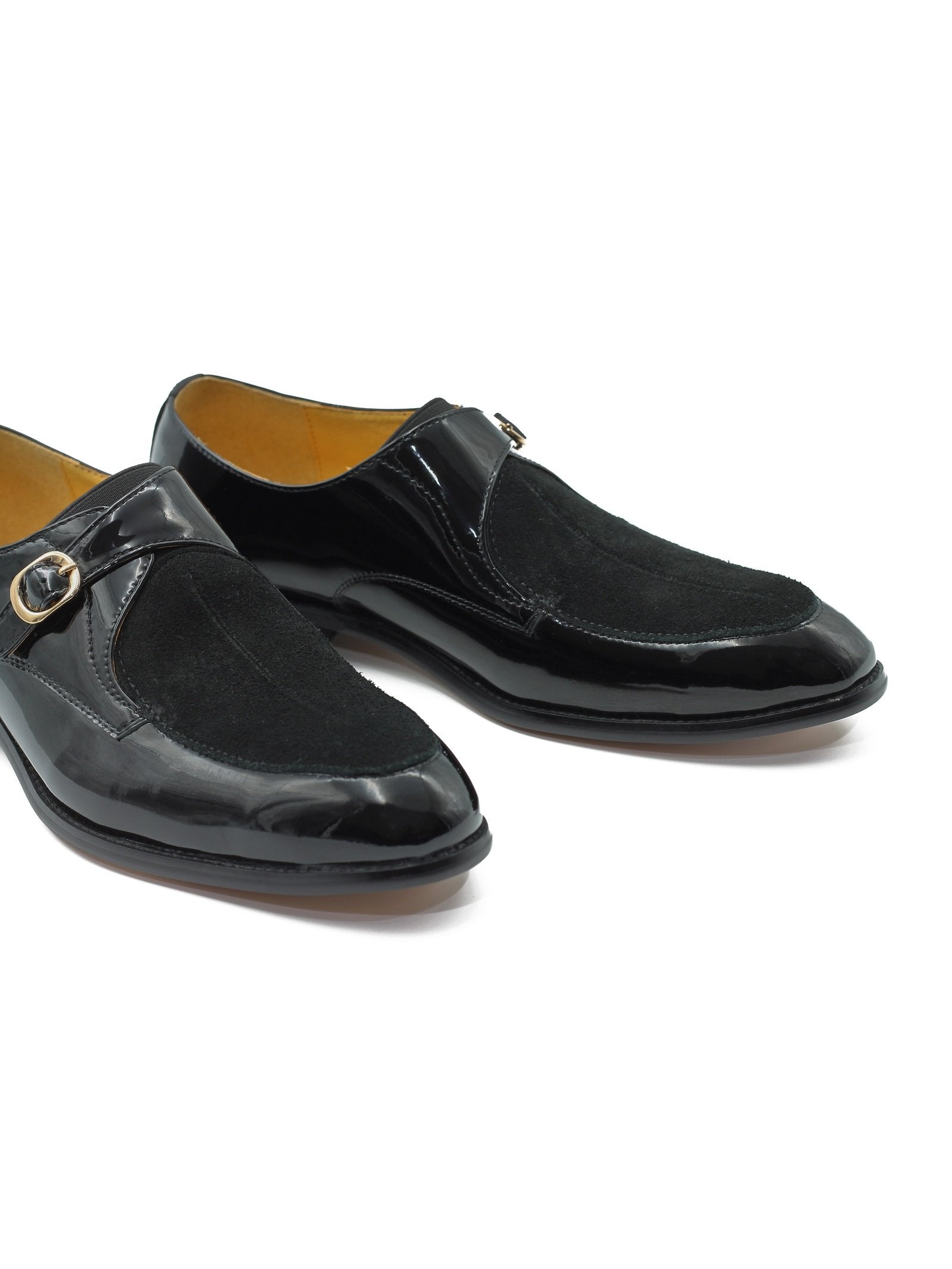 PATENT LEATHER & SUEDE SINGLE MONK SHOES
