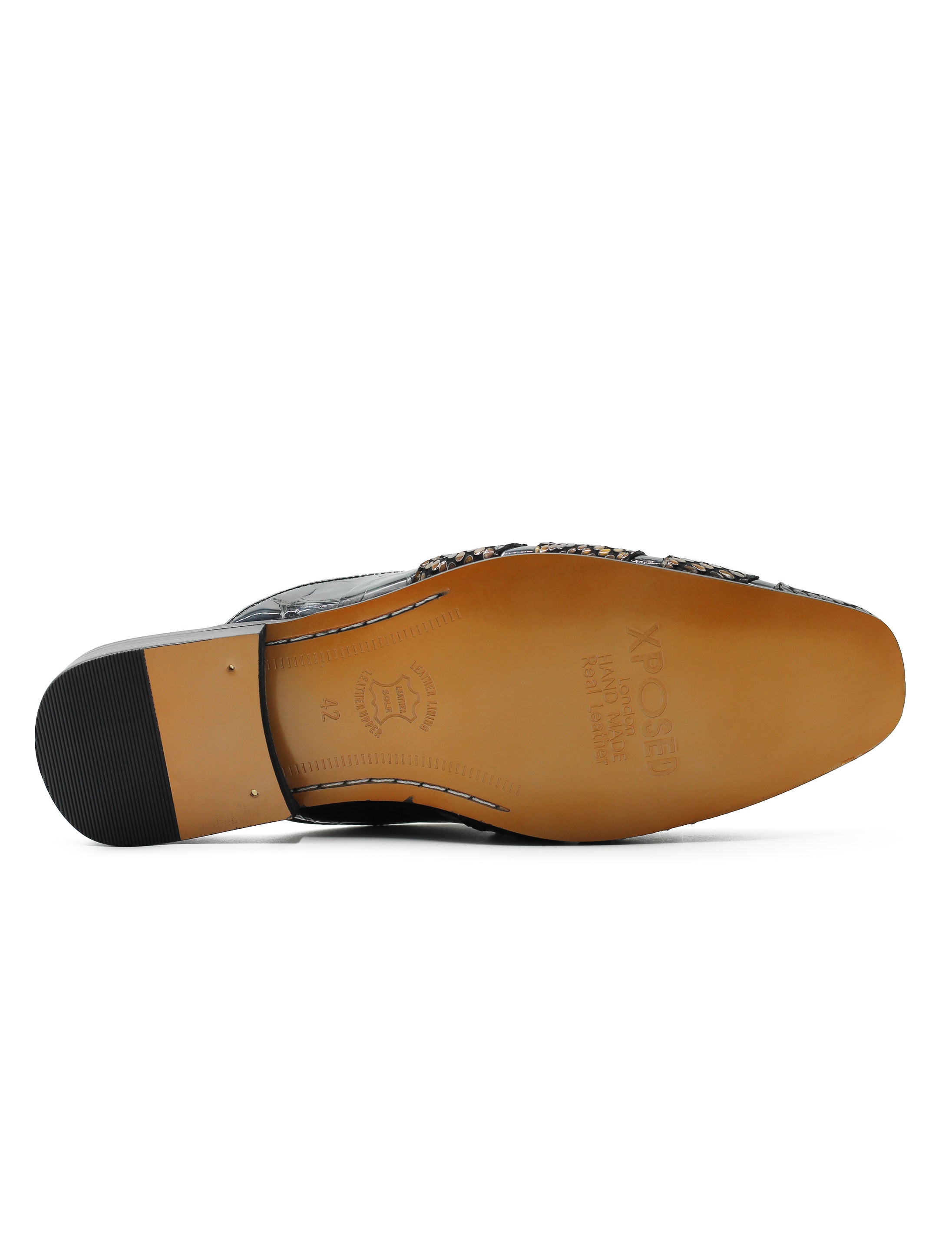 Real Leather Half Shoes Detailed Print Loafers