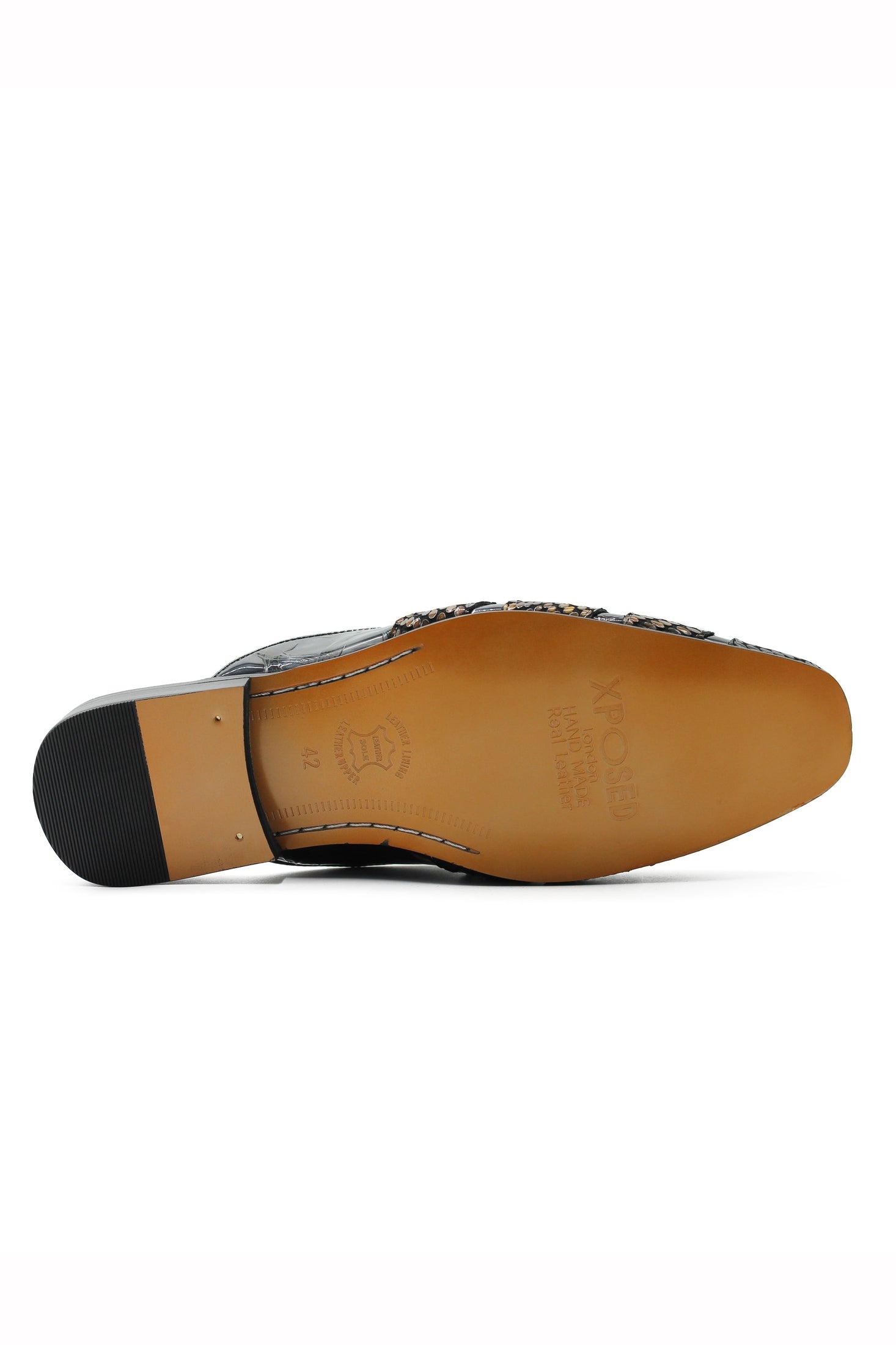 Real Leather Half Shoes Detailed Print Loafers