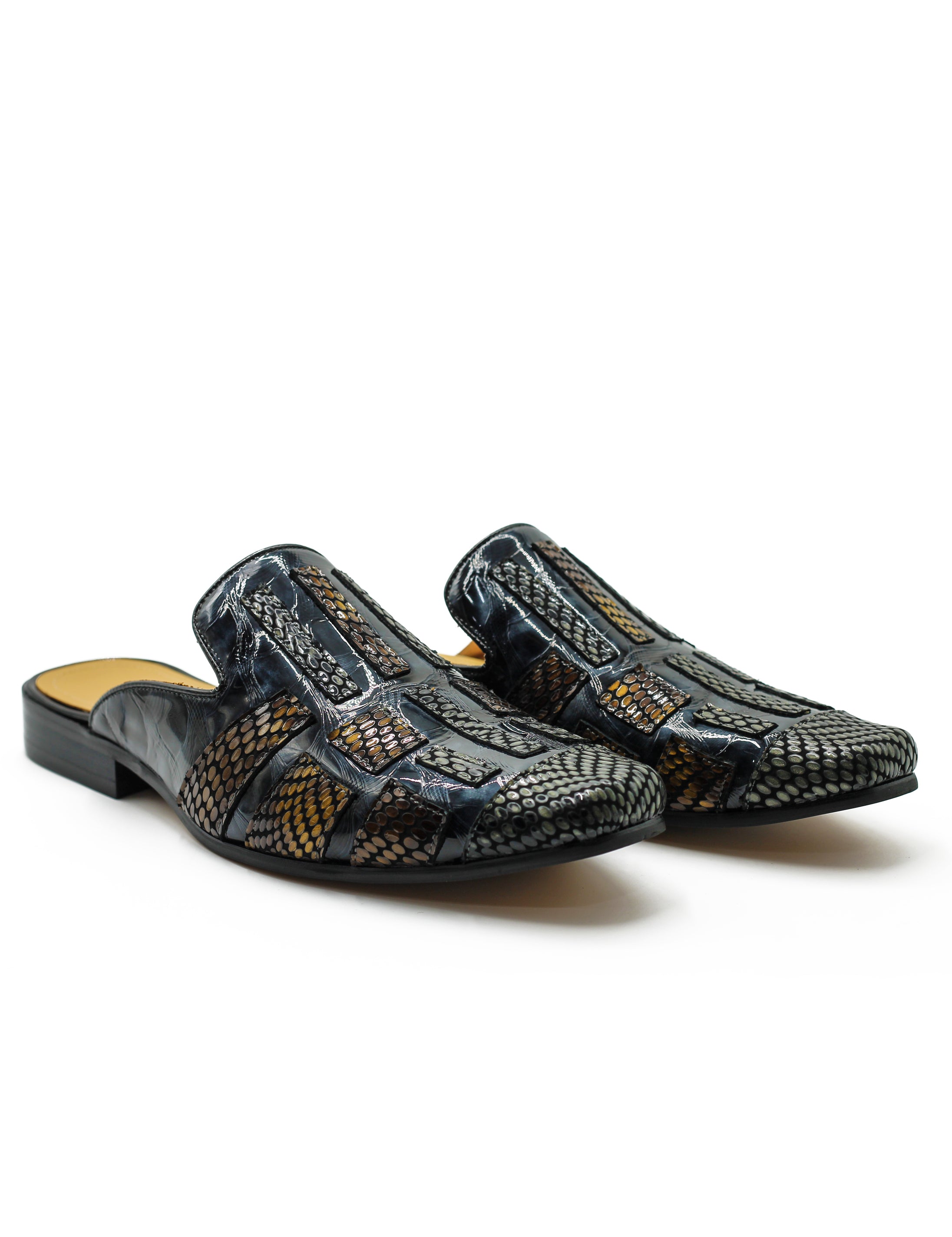 Real Leather Half Shoes Detailed Print Loafers