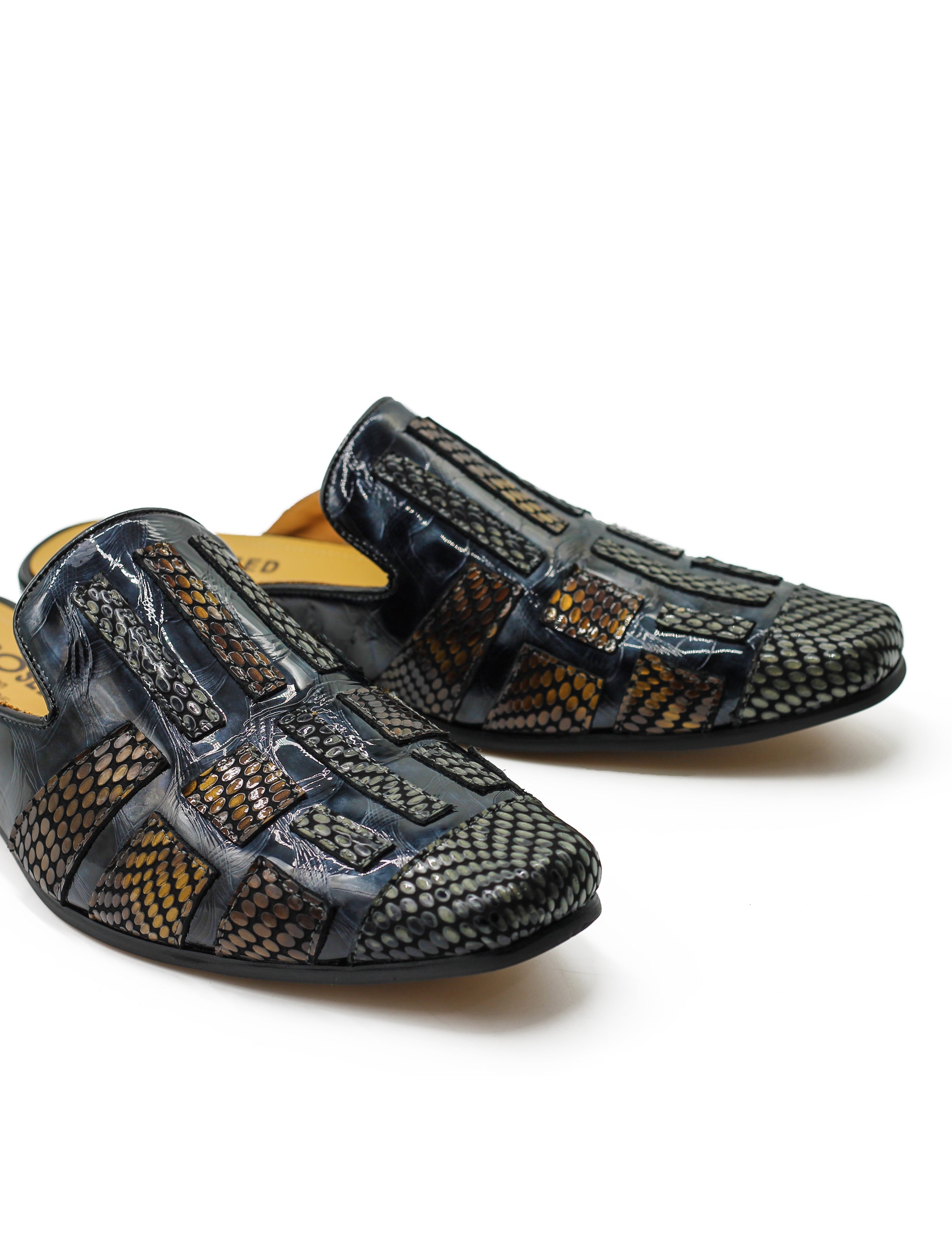 Real Leather Half Shoes Detailed Print Loafers