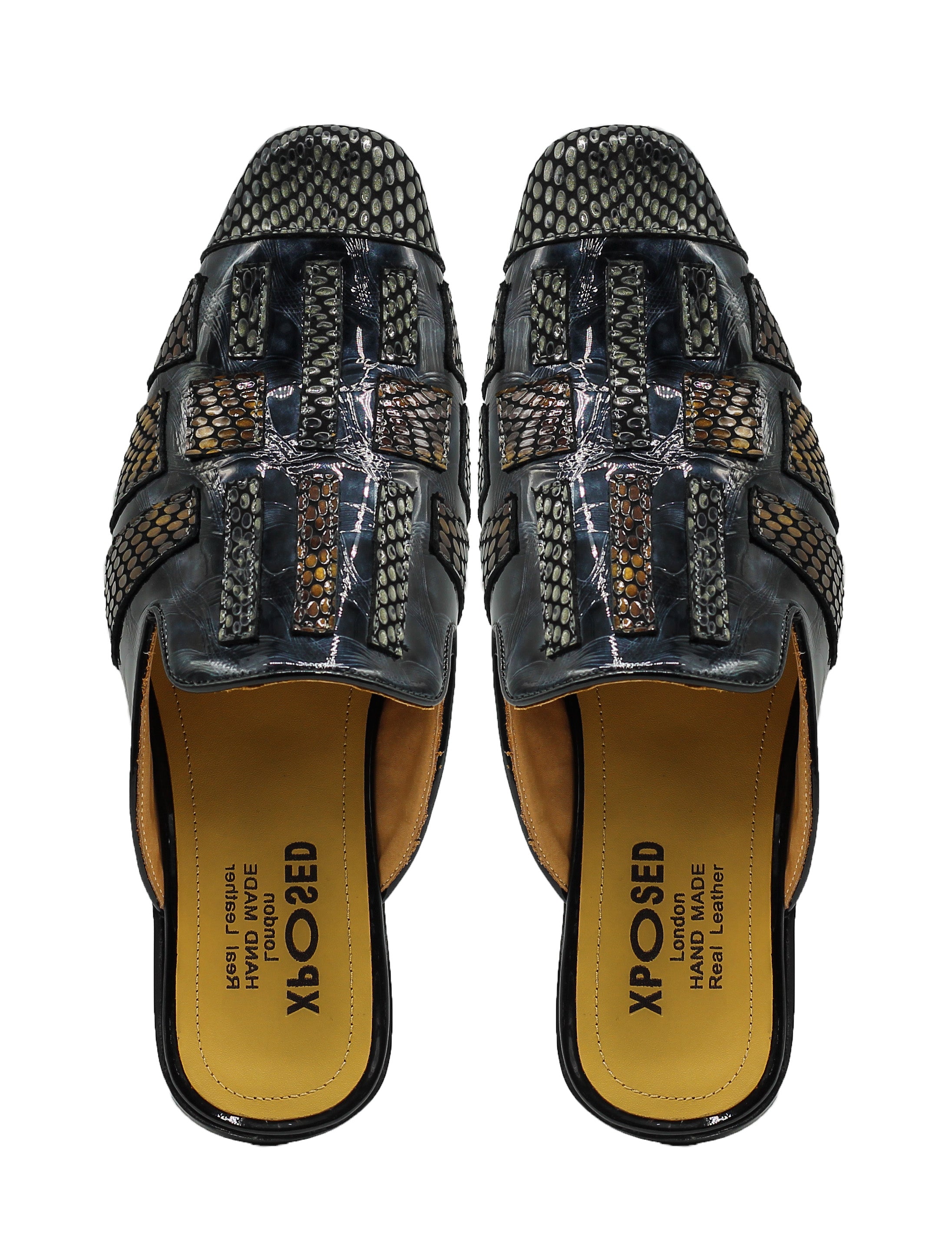 Real Leather Half Shoes Detailed Print Loafers