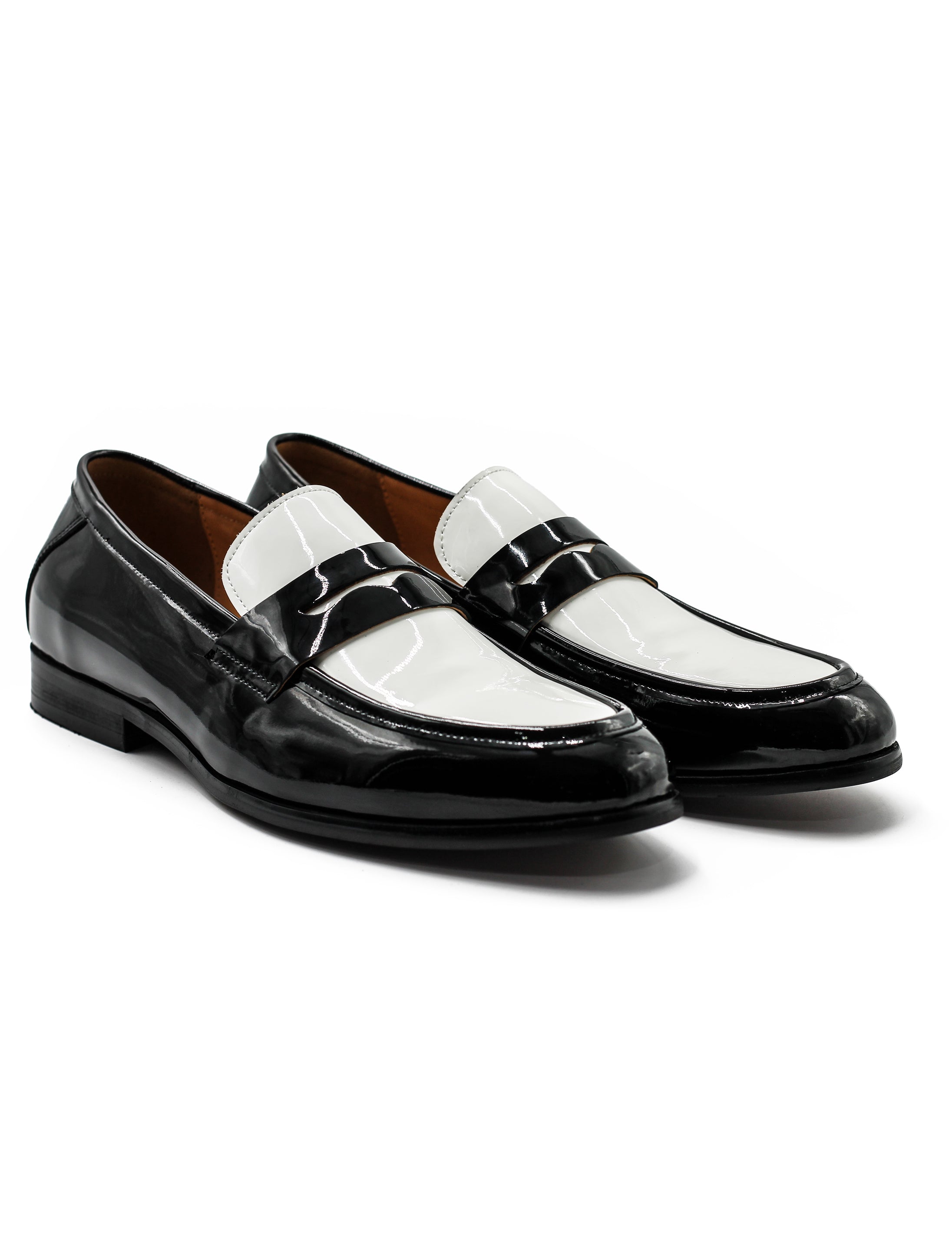 Retro Patent Leather Black & White Penny Loafers