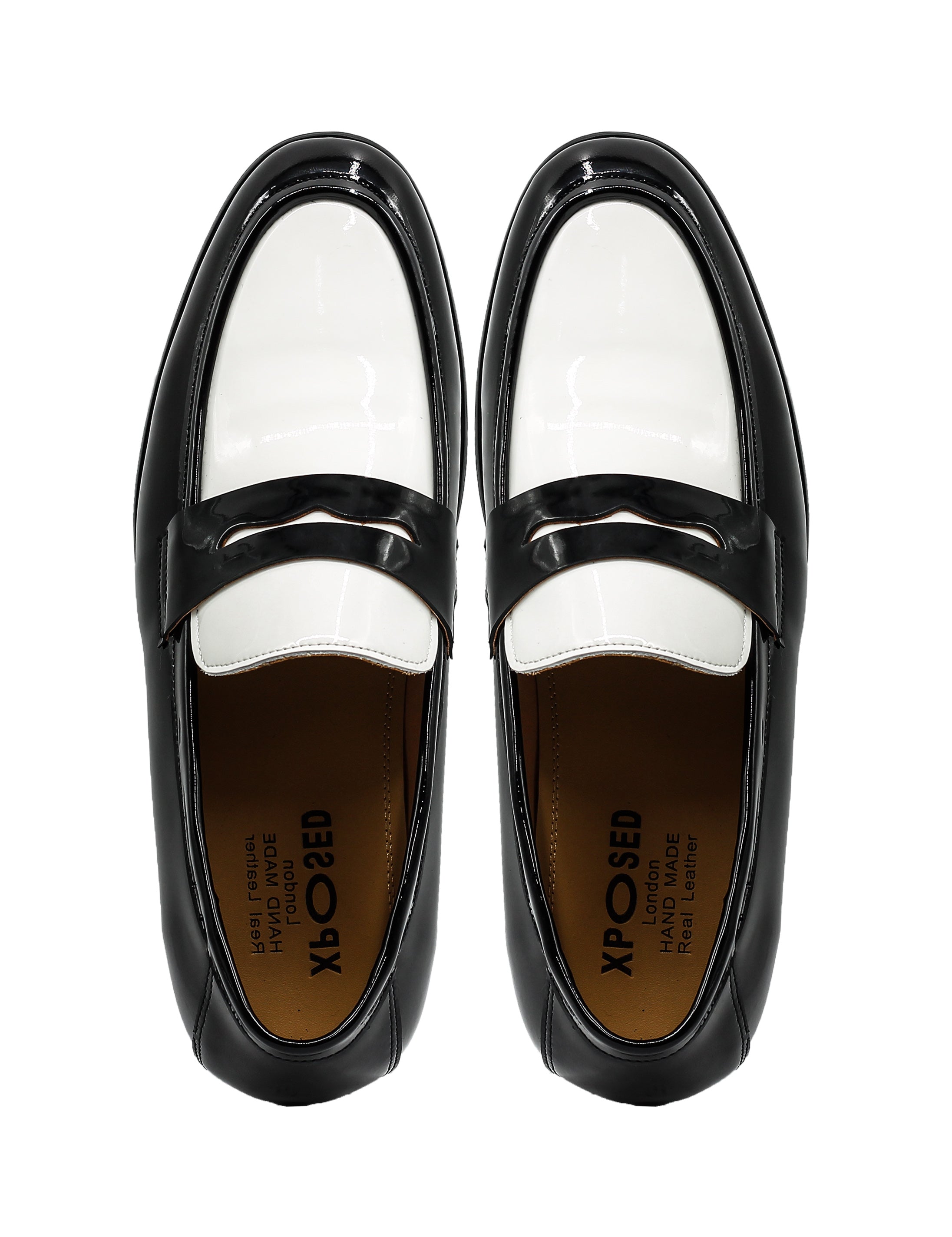 Retro Patent Leather Black & White Penny Loafers