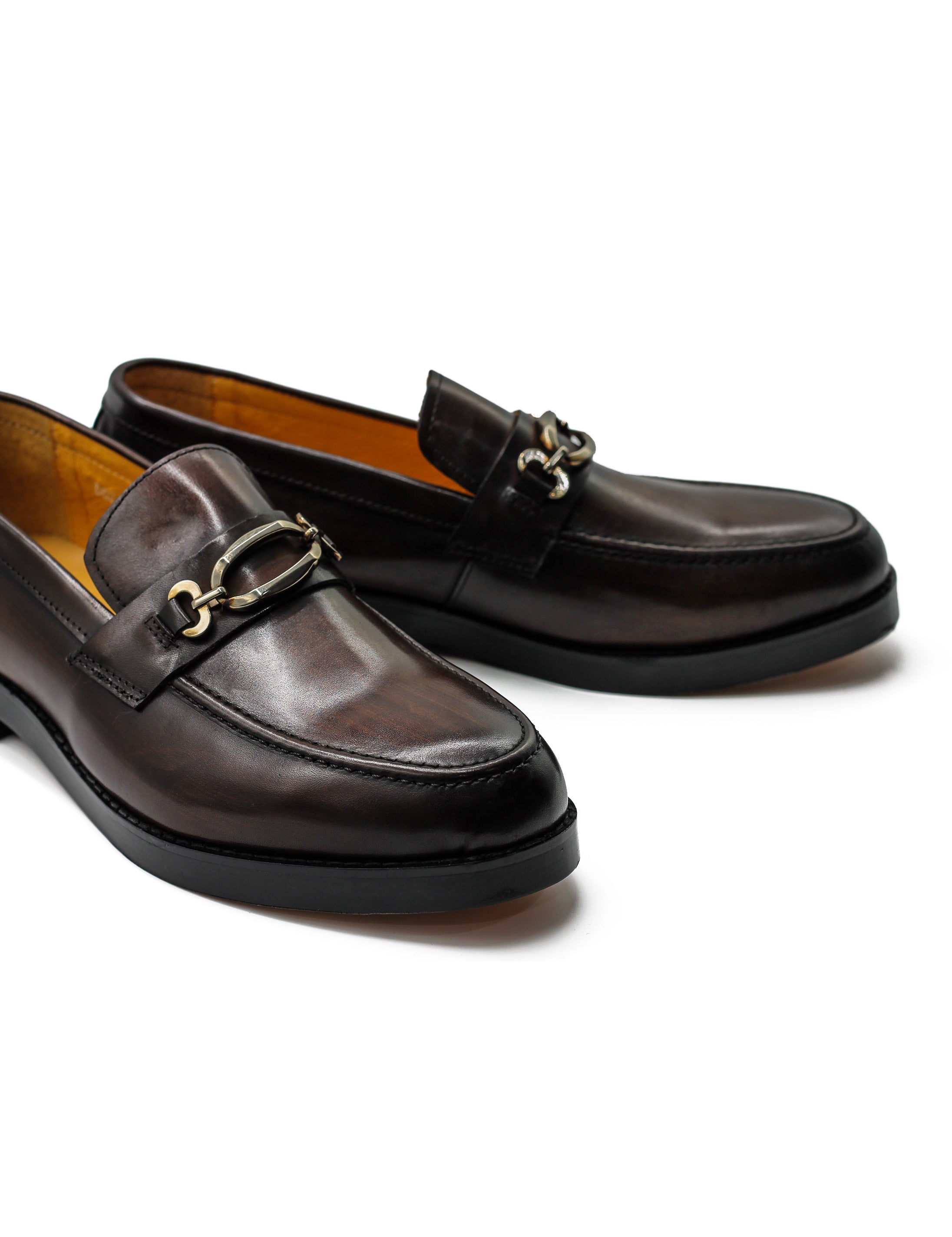 Brown Leather Slip-on Loafers with Snaffle Buckle