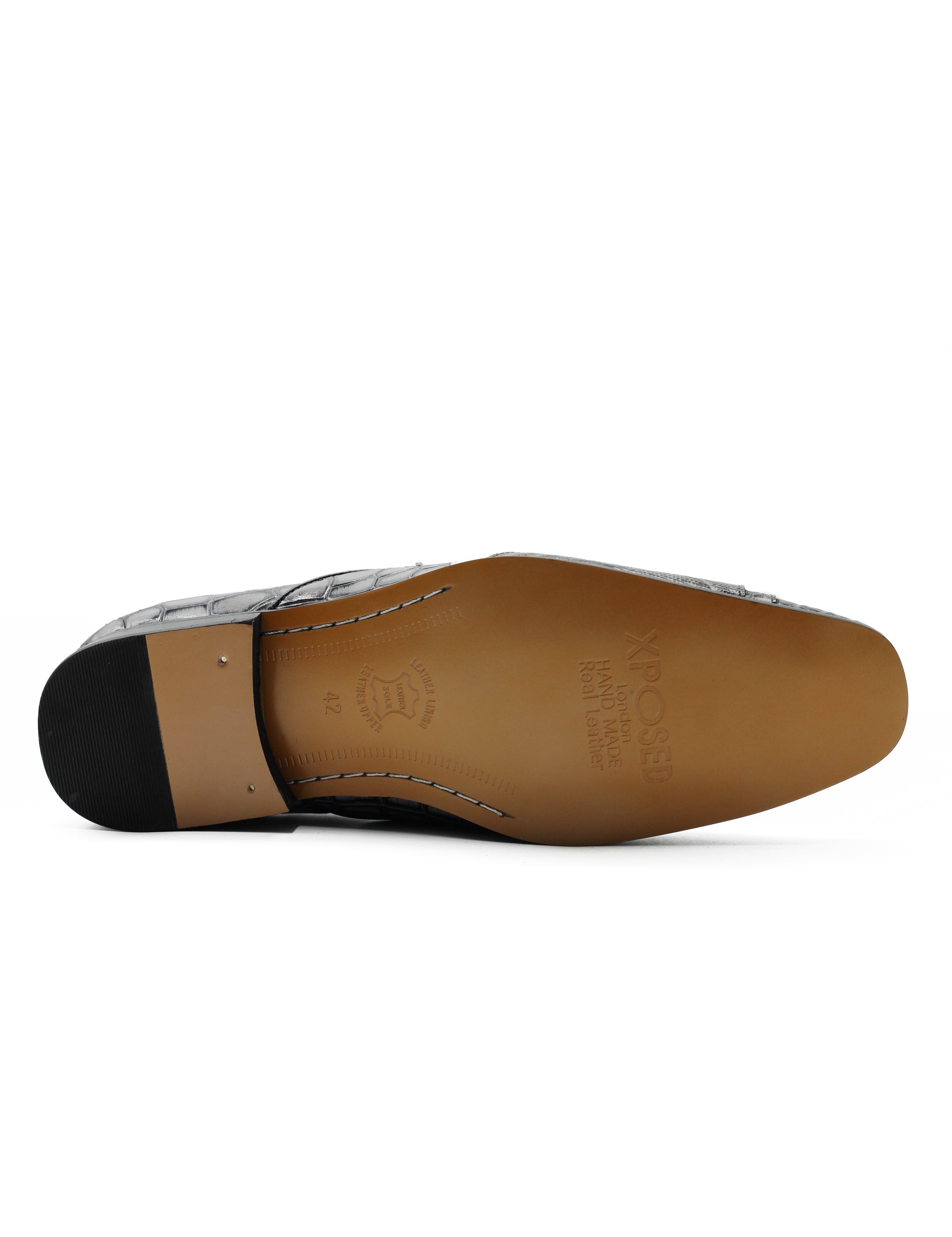 Shiny Printed Real Leather Shoes in Grey Black