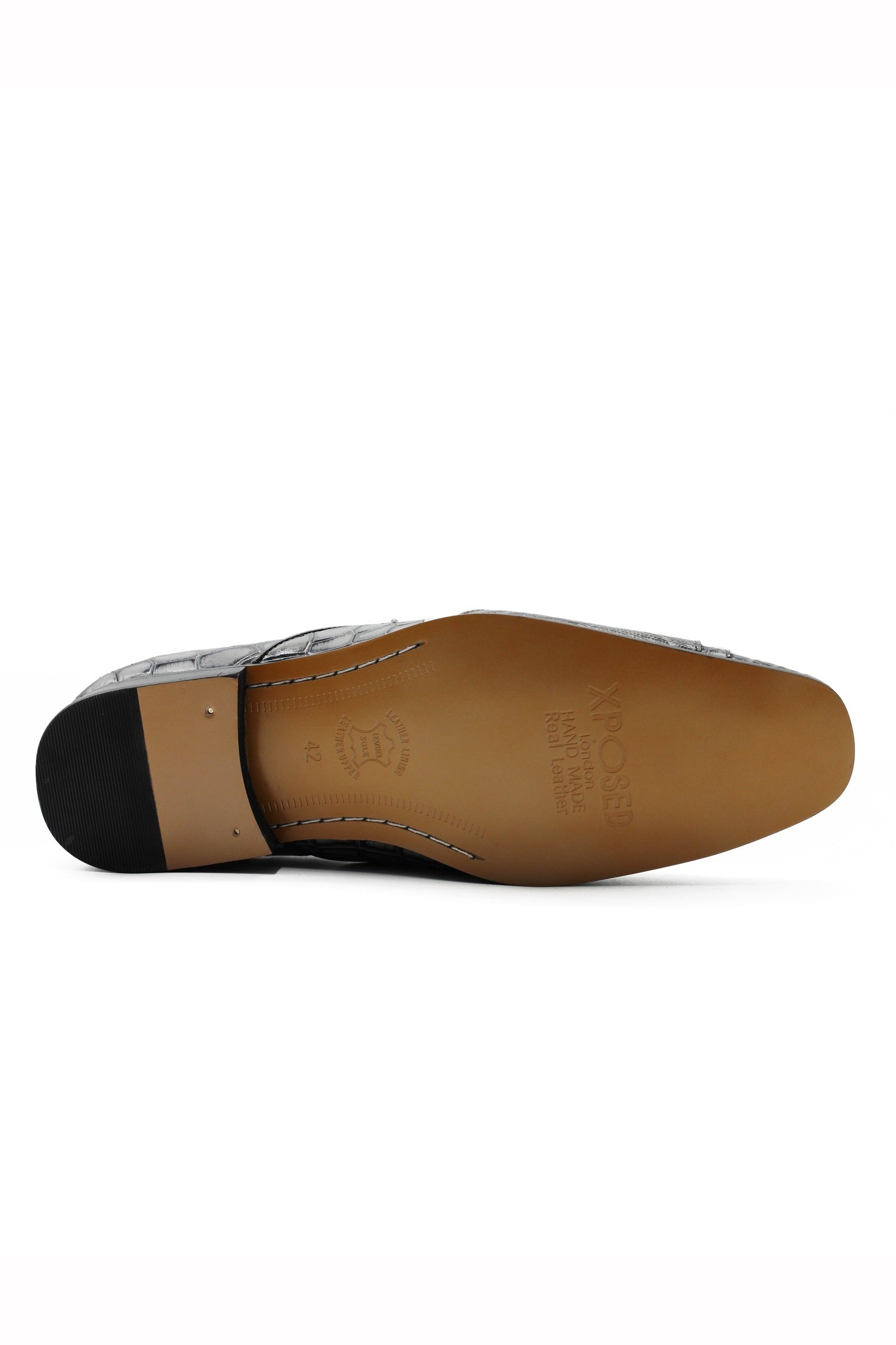 Shiny Printed Real Leather Shoes in Grey Black