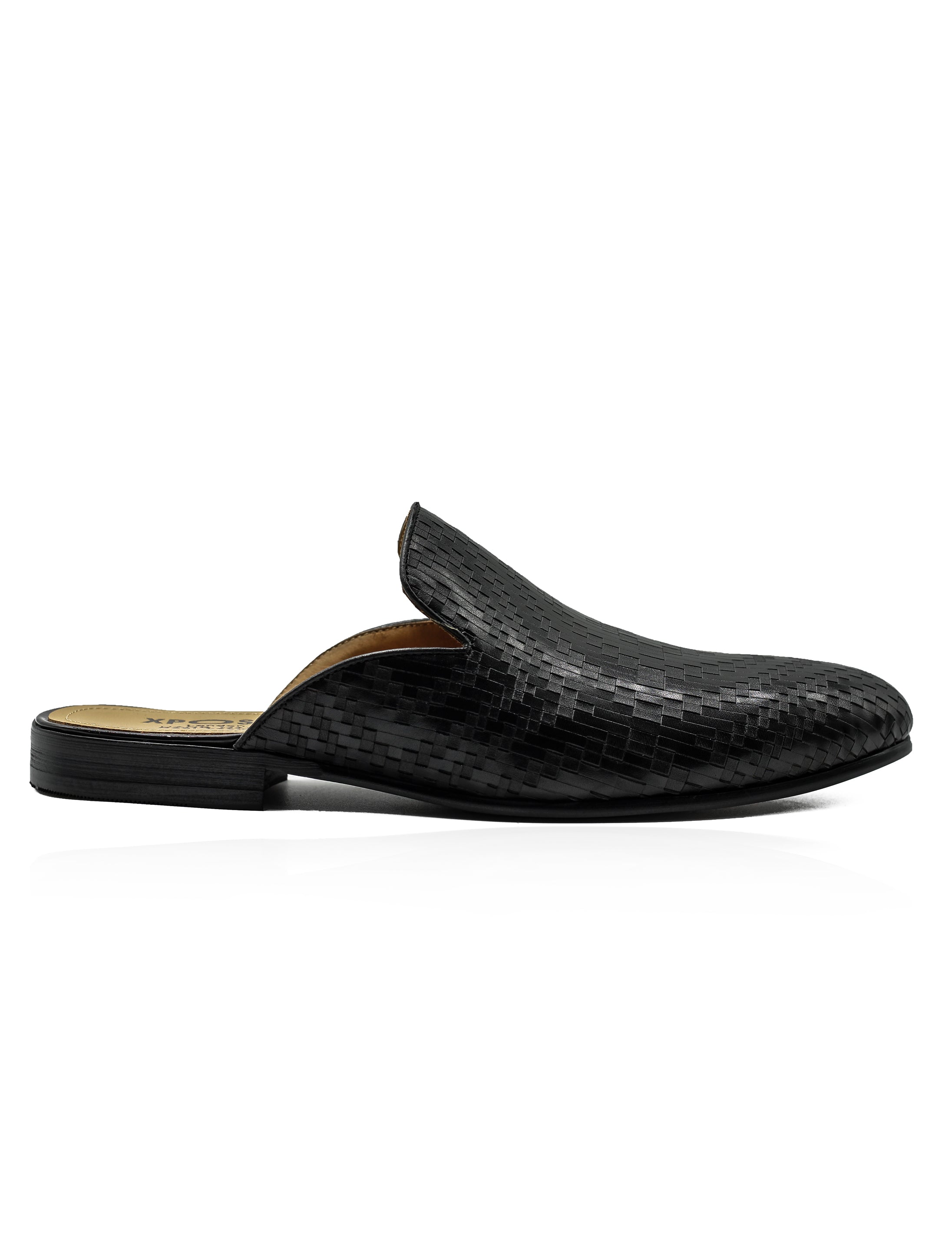 Black Woven Embossed Leather Half Mules
