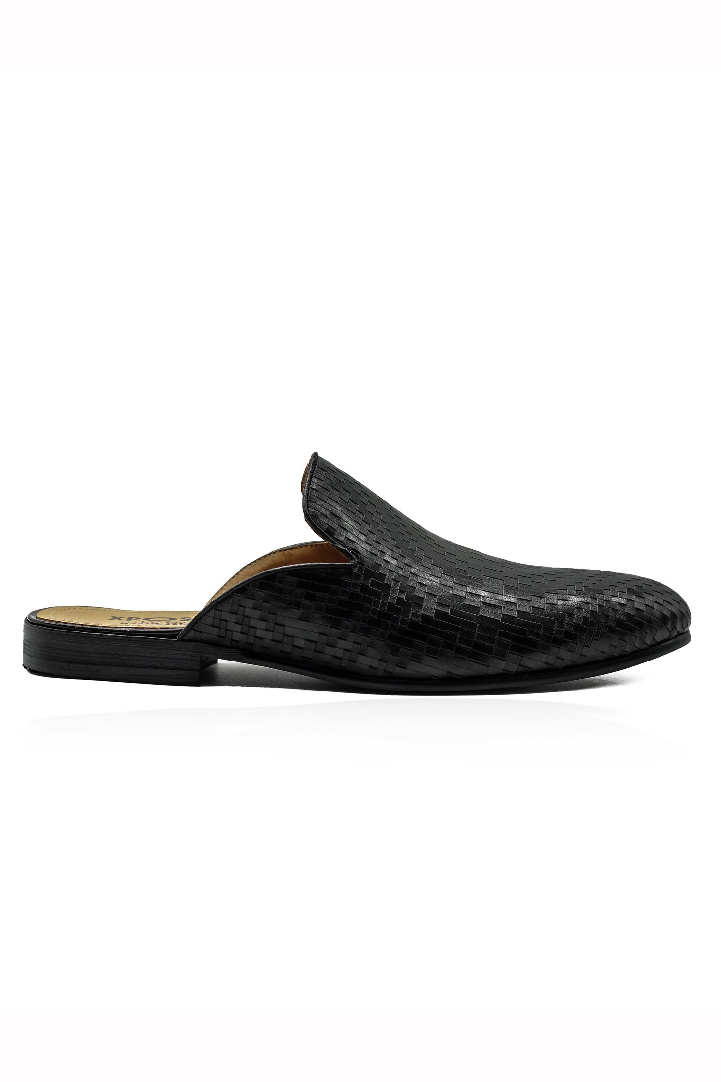 Black Woven Embossed Leather Half Mules