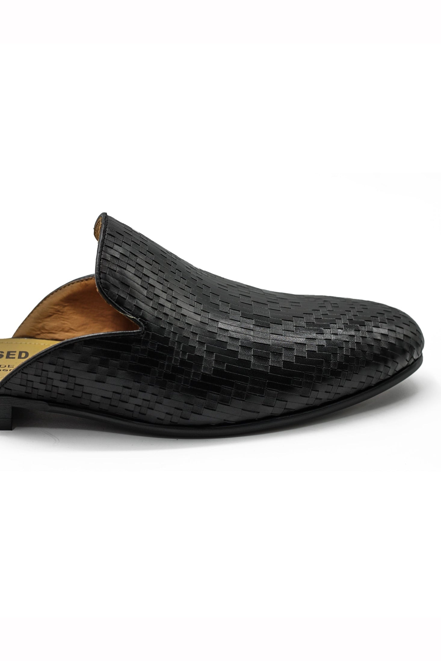 Black Woven Embossed Leather Half Mules