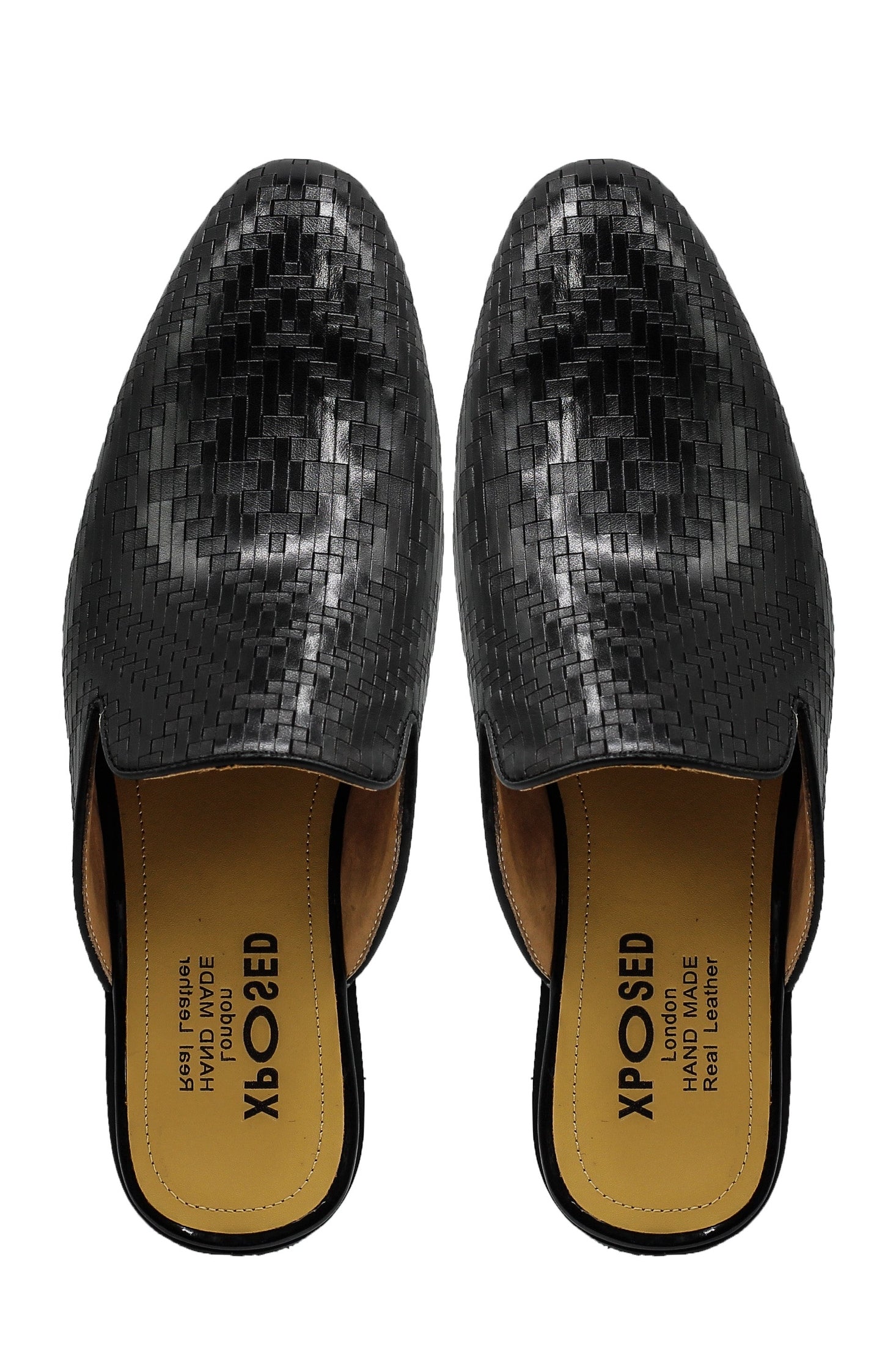Black Woven Embossed Leather Half Mules