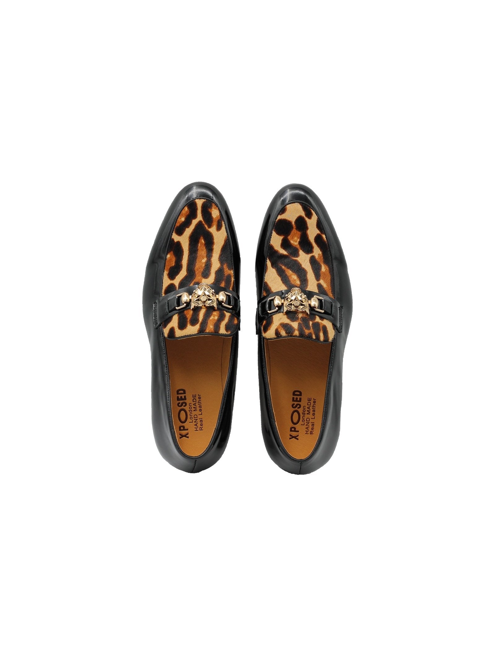 BLACK PATENT LEATHER LEOPARD PRINT LOAFERS