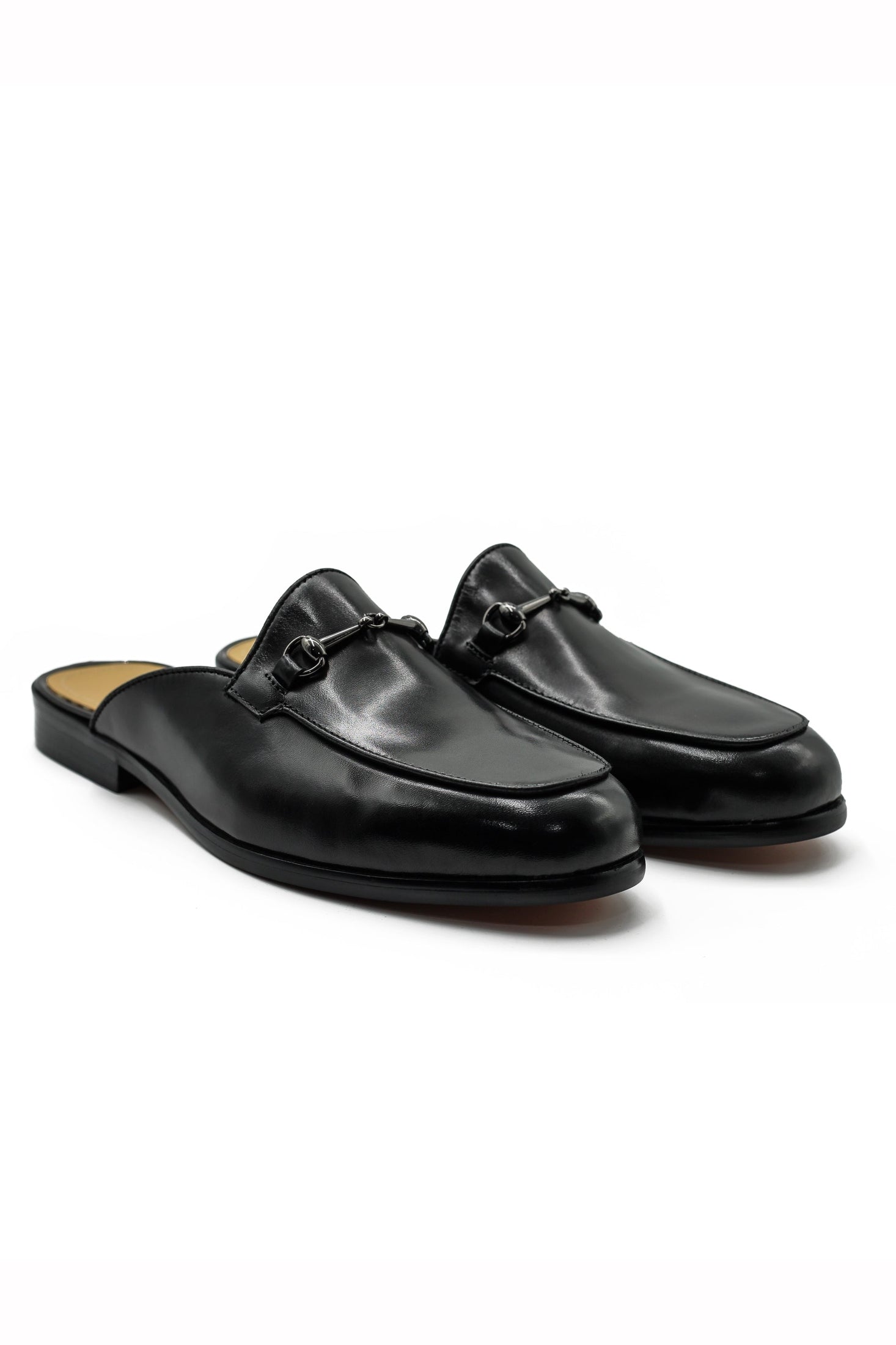 Black Leather Snaffle Bit Half Shoes | Mules