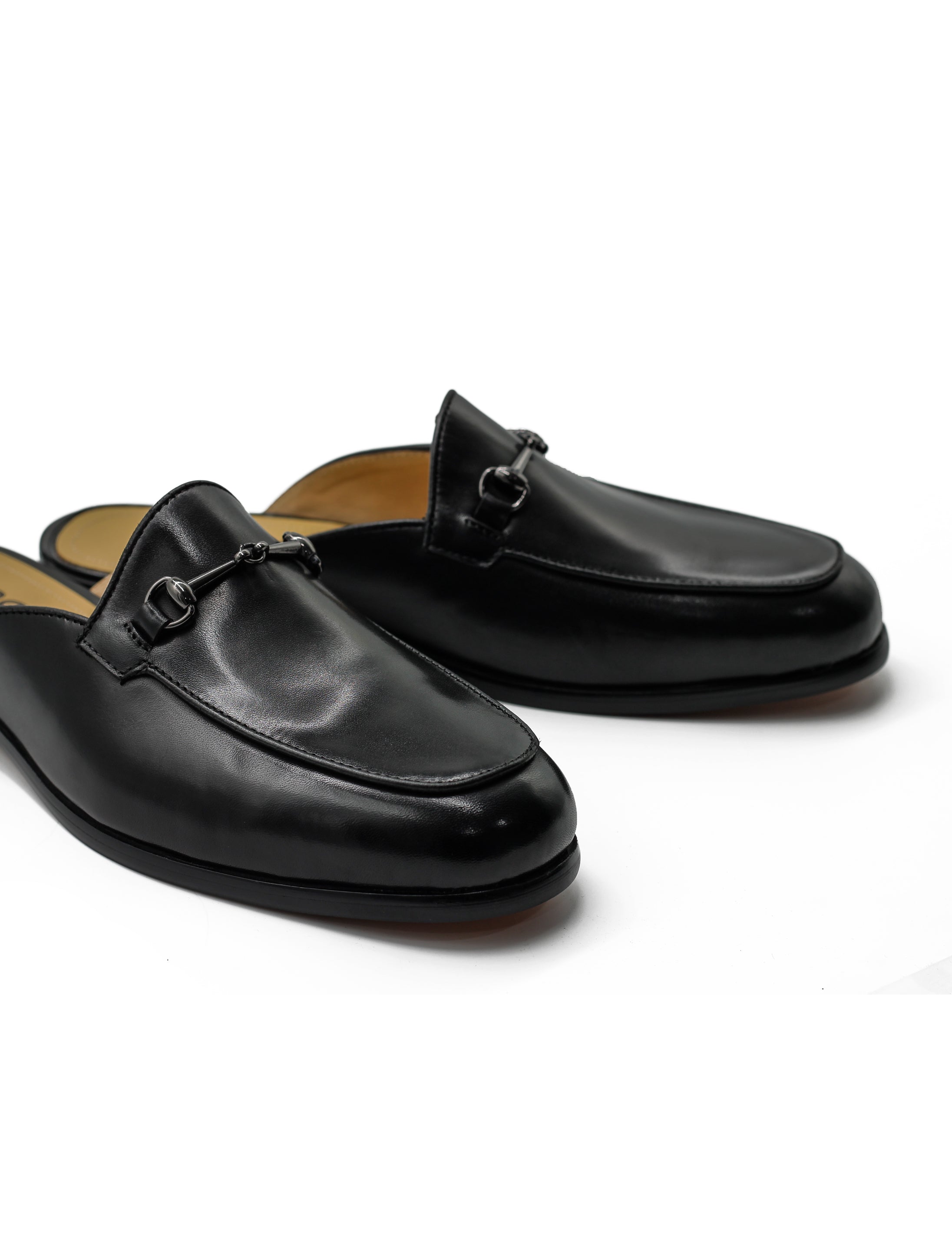 Black Leather Snaffle Bit Half Shoes | Mules