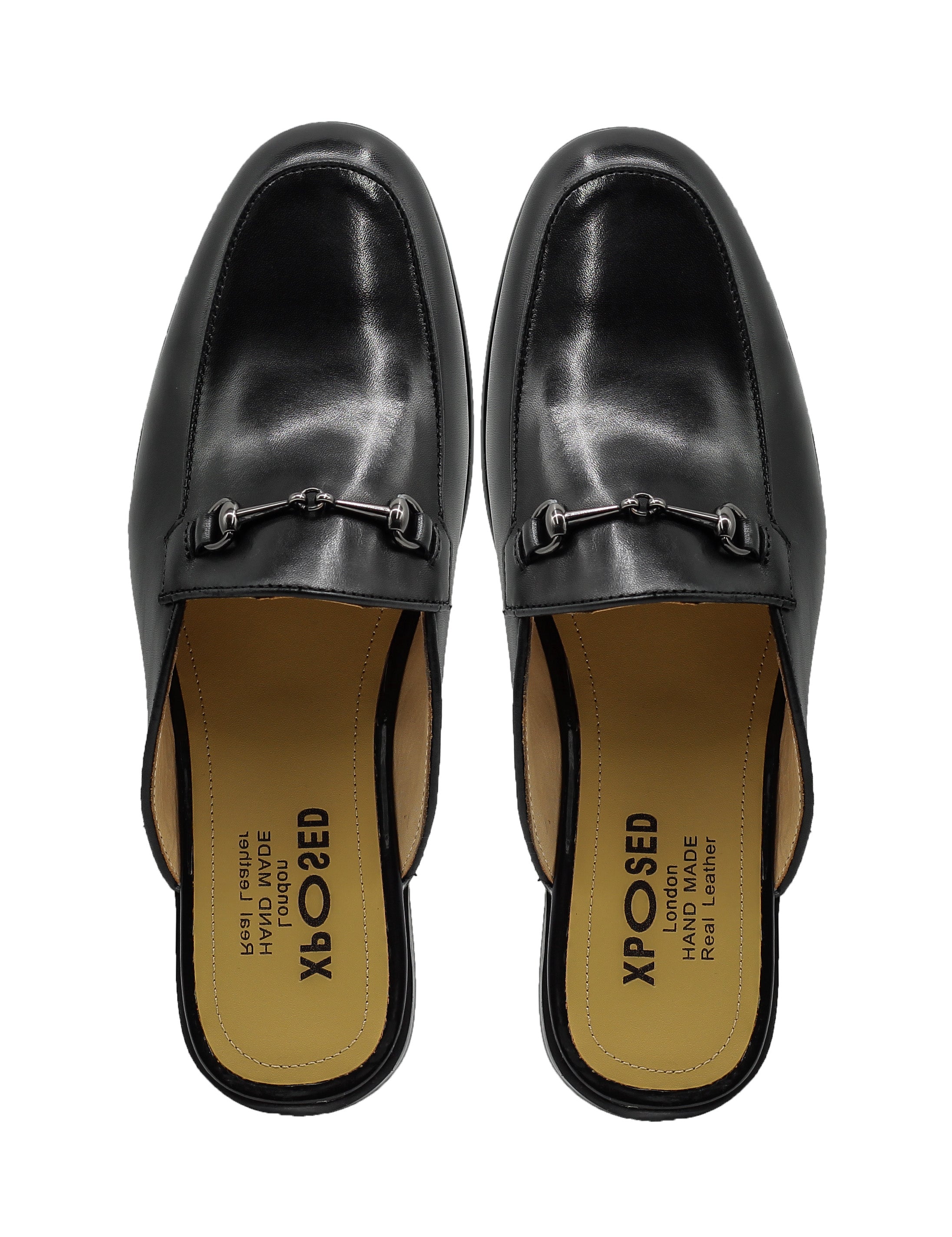 Black Leather Snaffle Bit Half Shoes | Mules