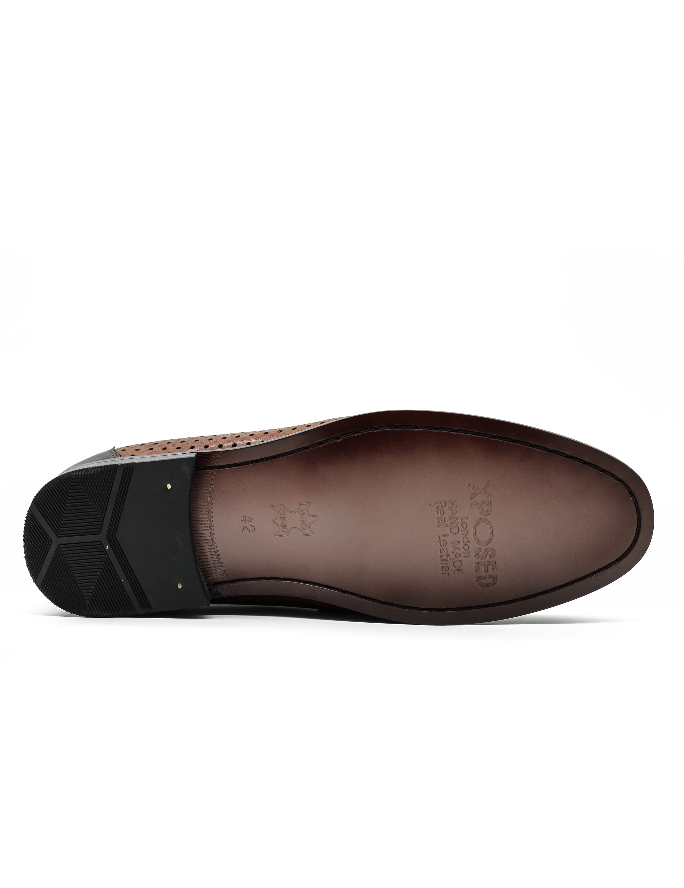 Brown Perforated Real Leather Shoes Snaffle Buckle