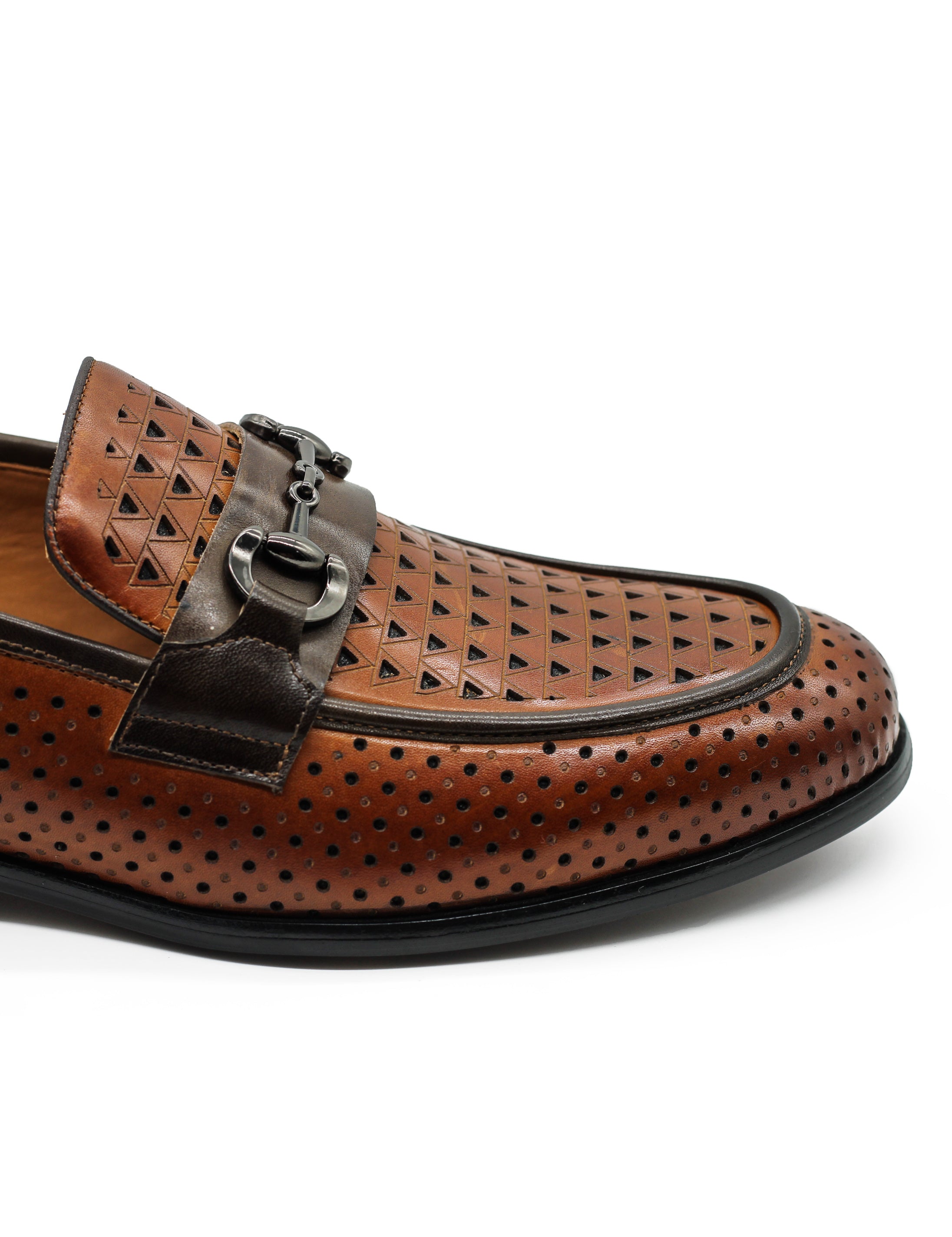 Brown Perforated Real Leather Shoes Snaffle Buckle