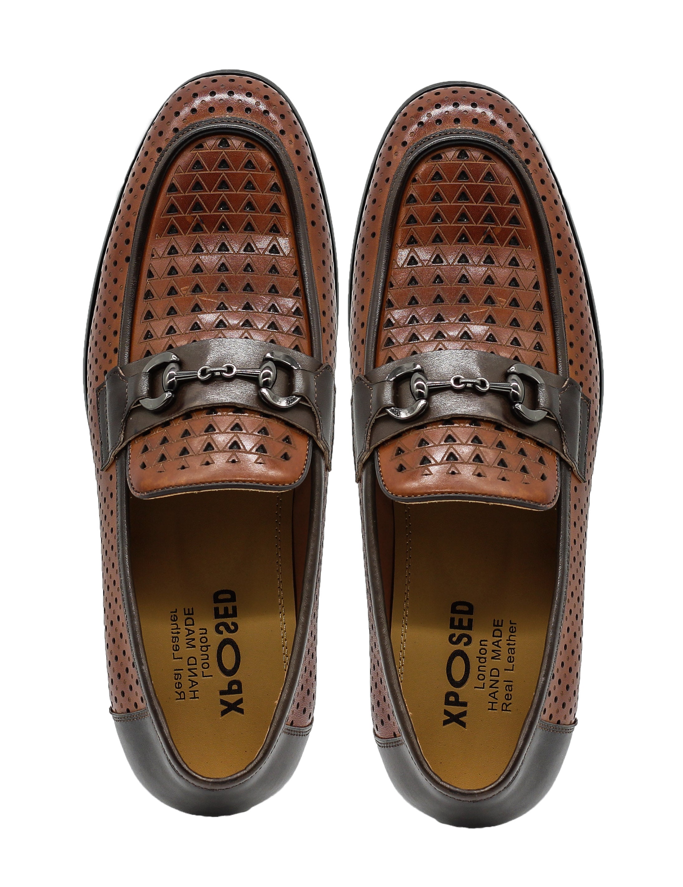 Brown Perforated Real Leather Shoes Snaffle Buckle