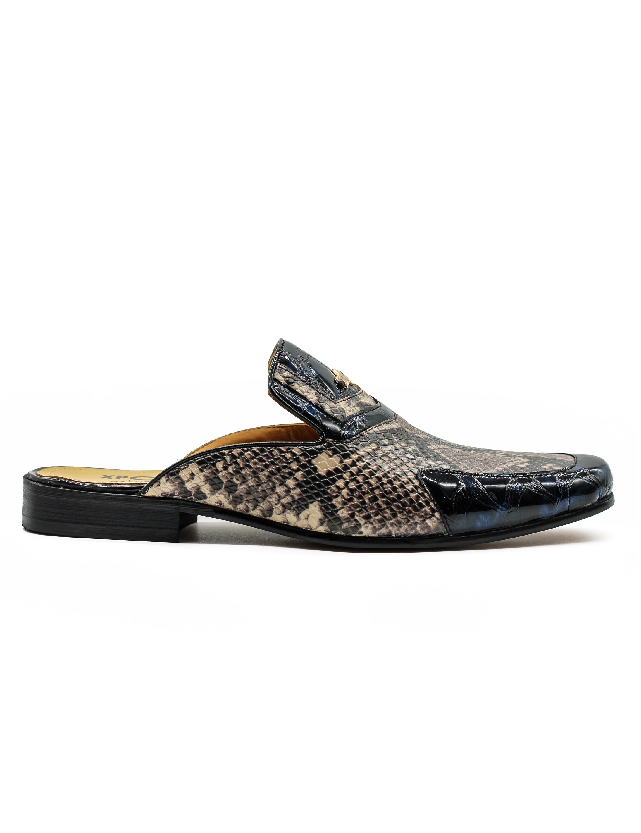 Real Leather Shiny Print Half Loafers – 2 Tone