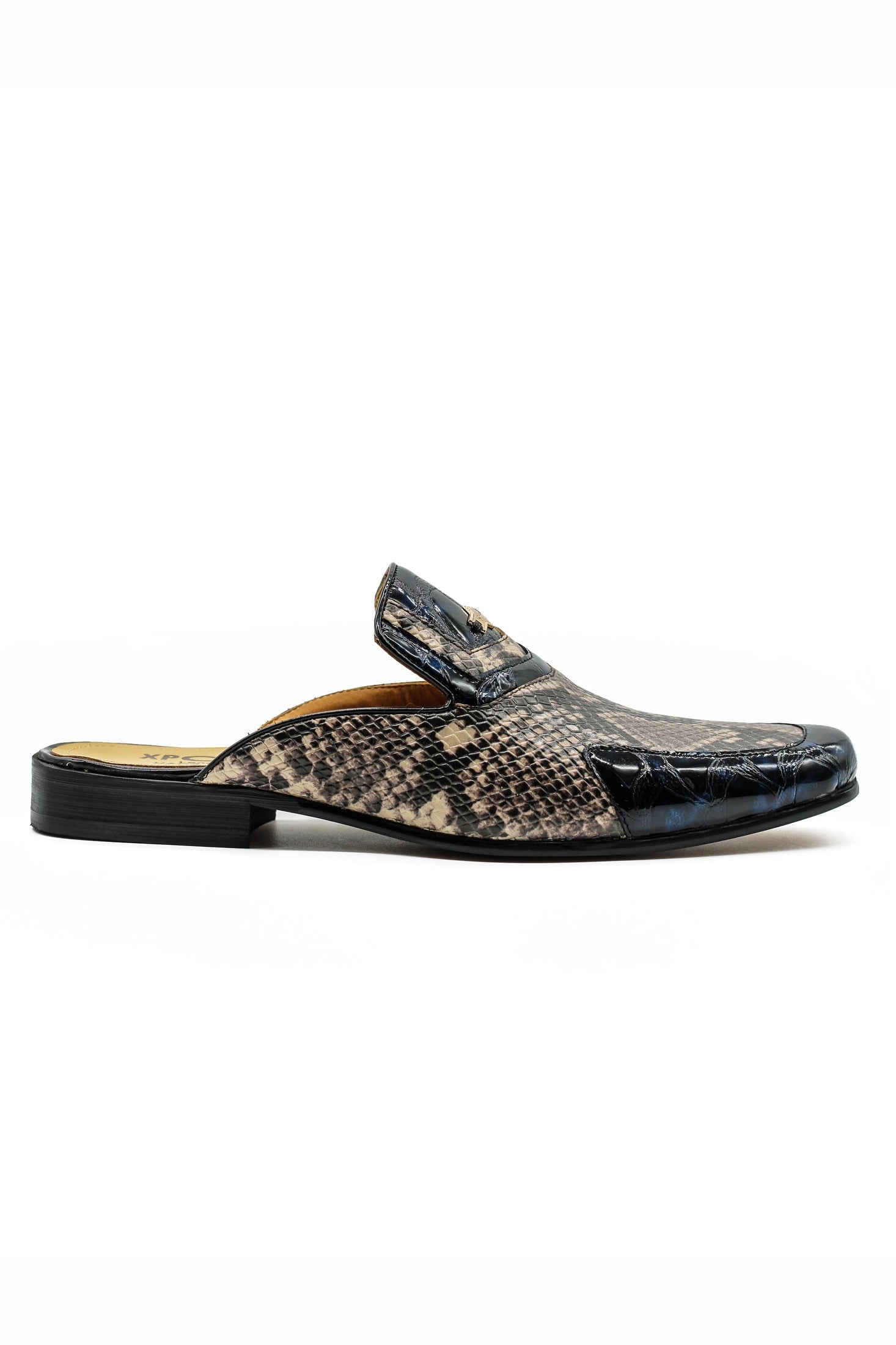Real Leather Shiny Print Half Loafers – 2 Tone
