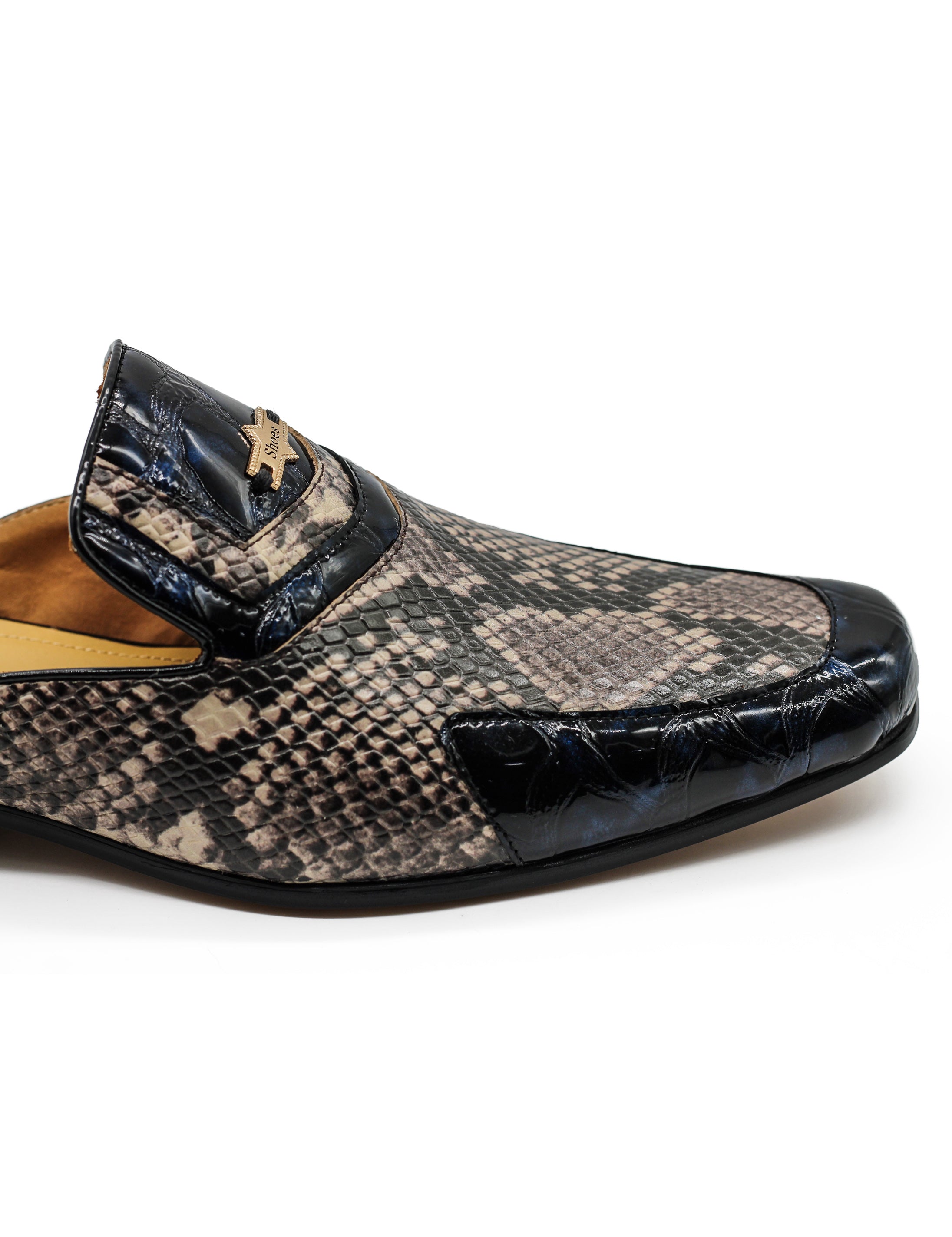 Real Leather Shiny Print Half Loafers – 2 Tone