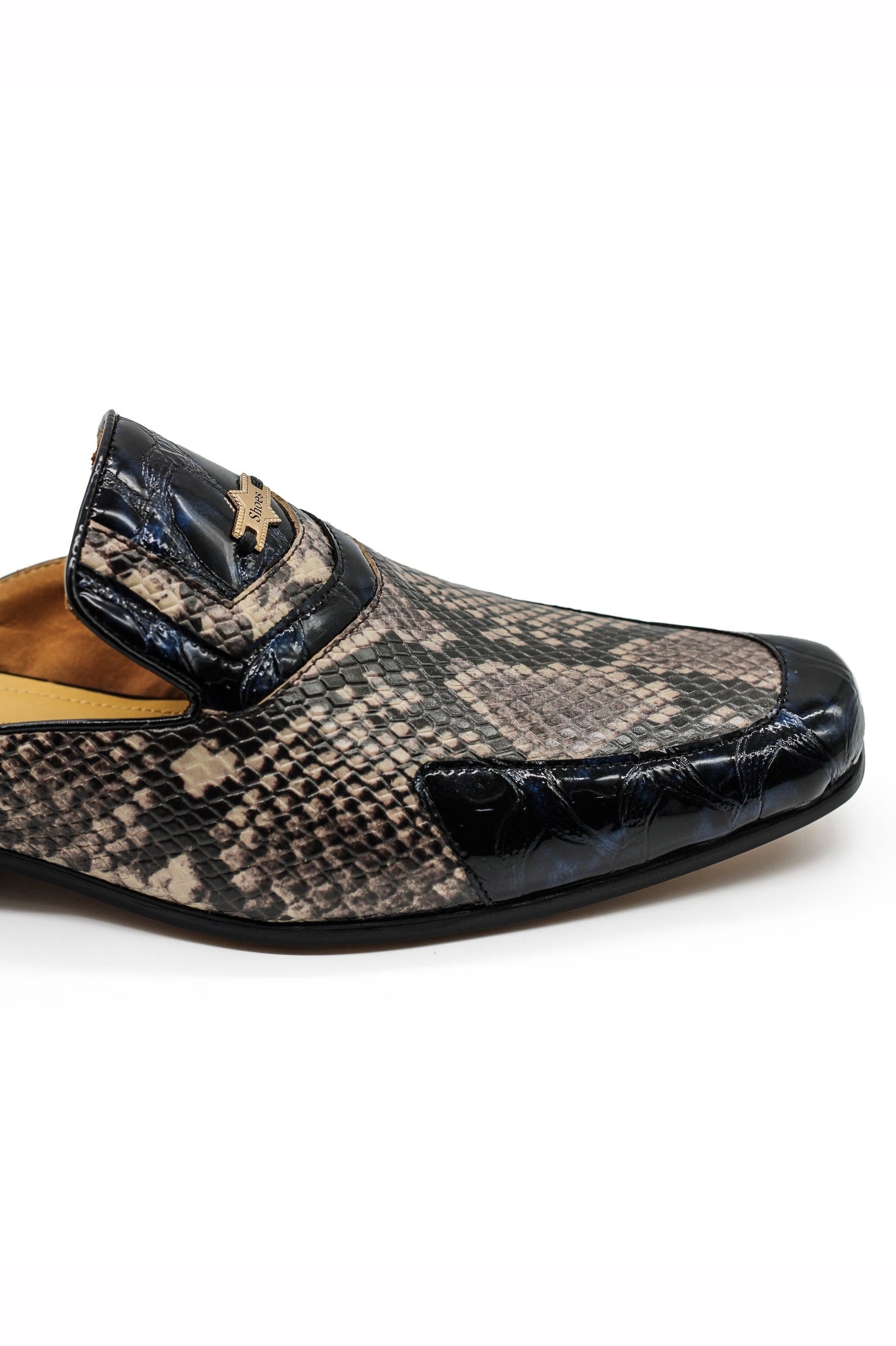 Real Leather Shiny Print Half Loafers – 2 Tone