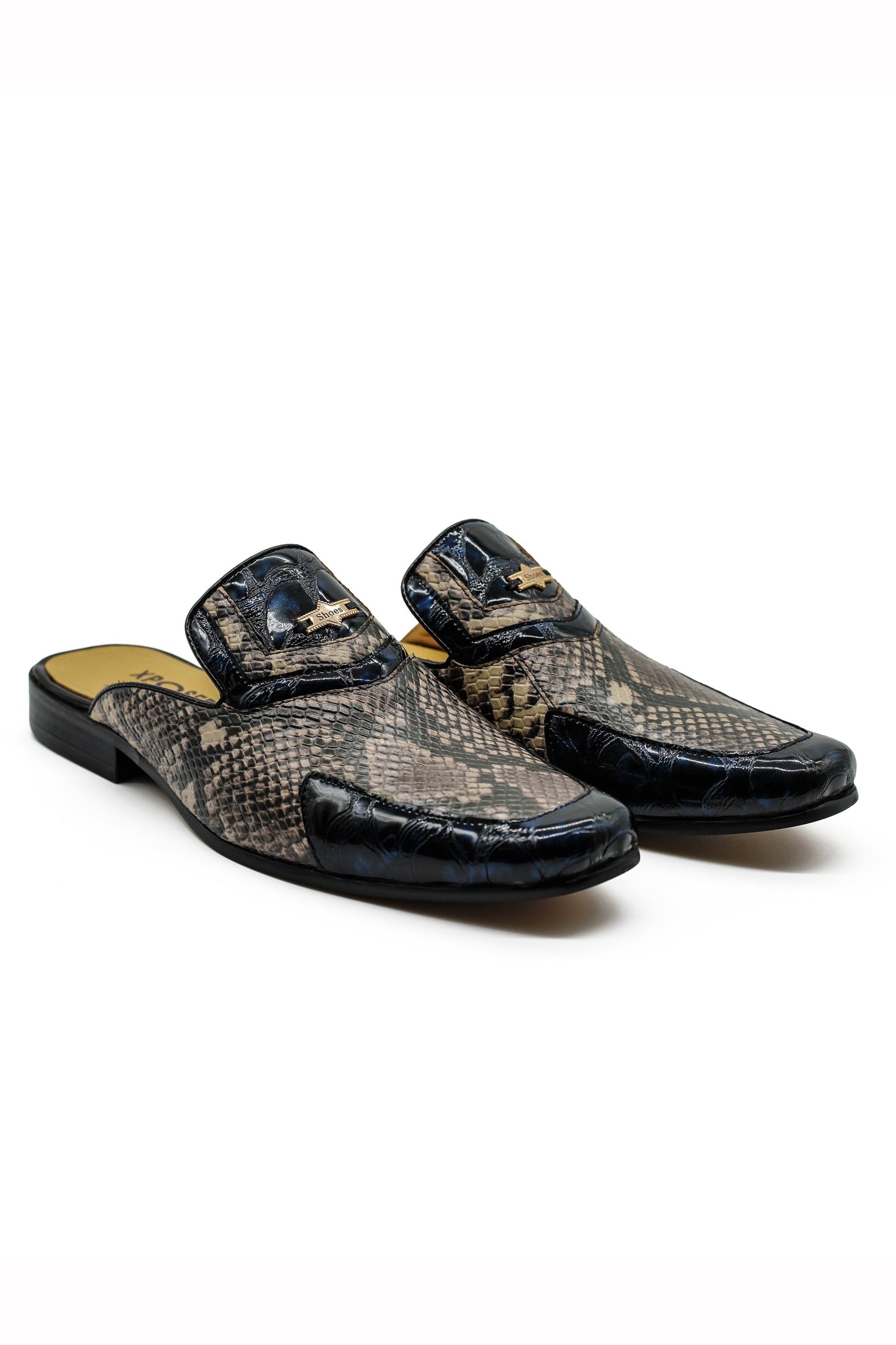 Real Leather Shiny Print Half Loafers – 2 Tone