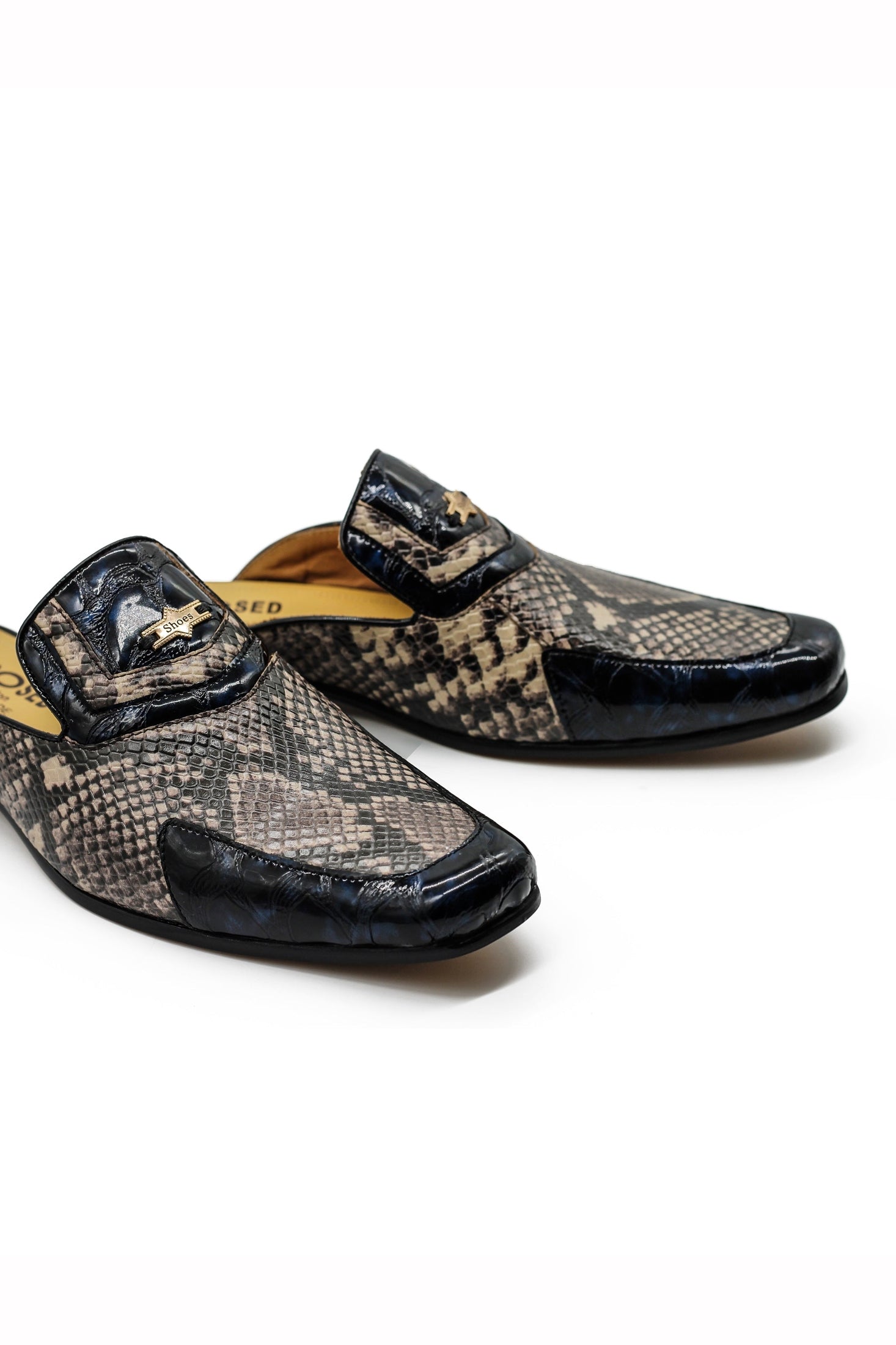 Real Leather Shiny Print Half Loafers – 2 Tone