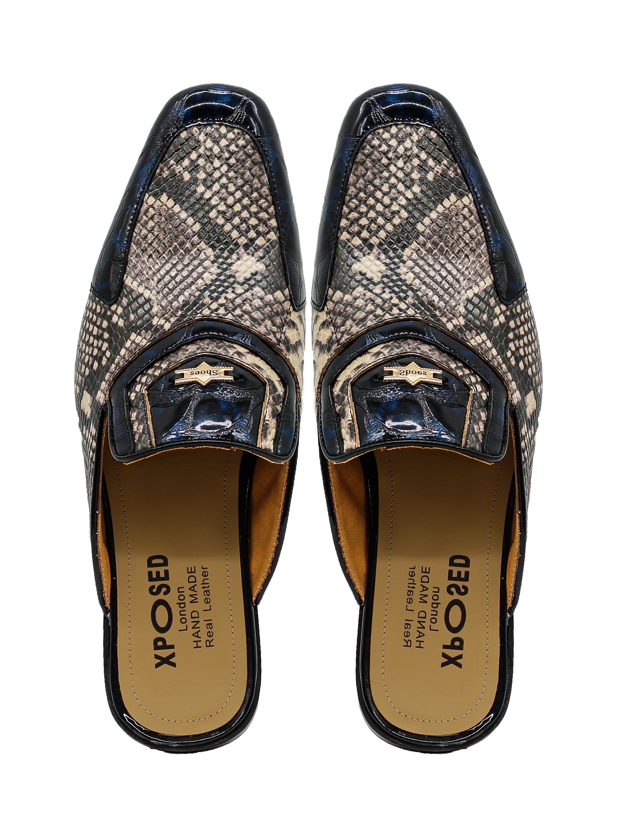 Real Leather Shiny Print Half Loafers – 2 Tone