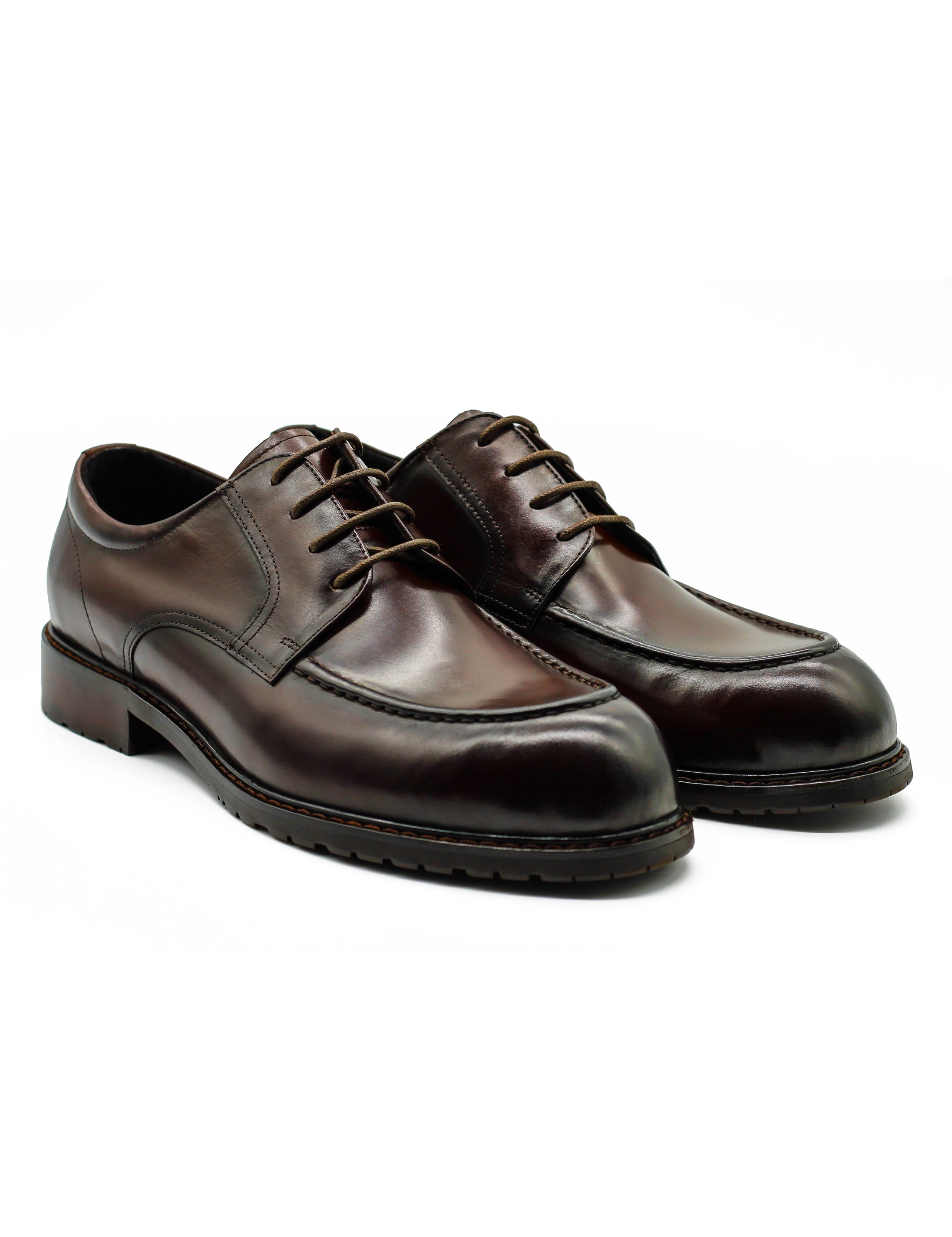Mens Brown Leather Derby Shoes with Cleat Outsole