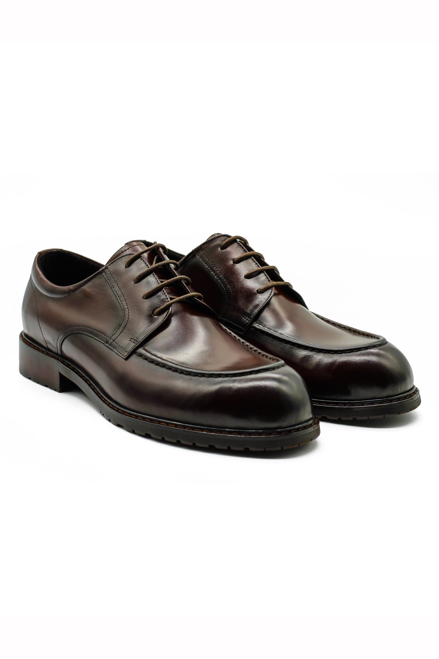 Mens Brown Leather Derby Shoes with Cleat Outsole
