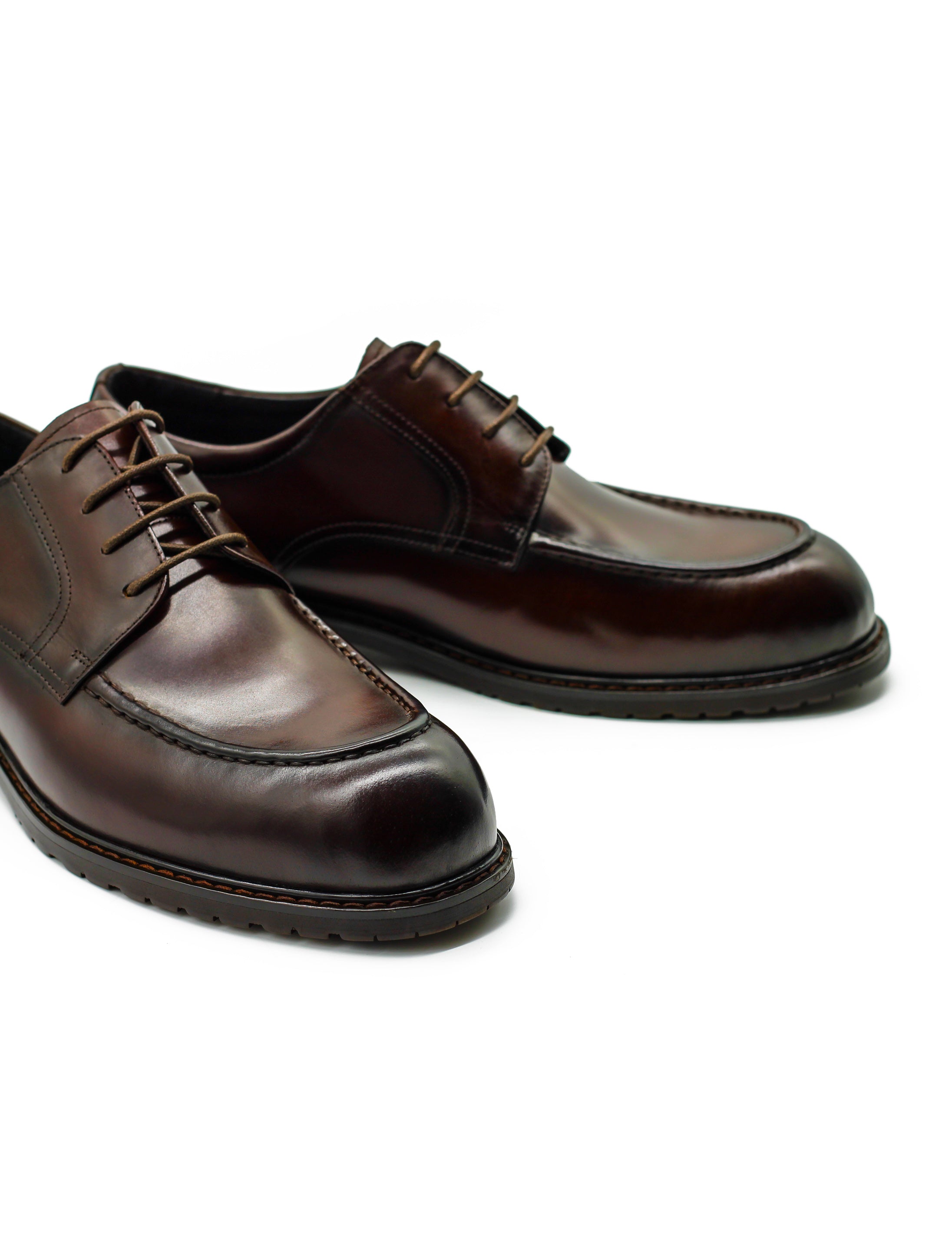 Mens Brown Leather Derby Shoes with Cleat Outsole