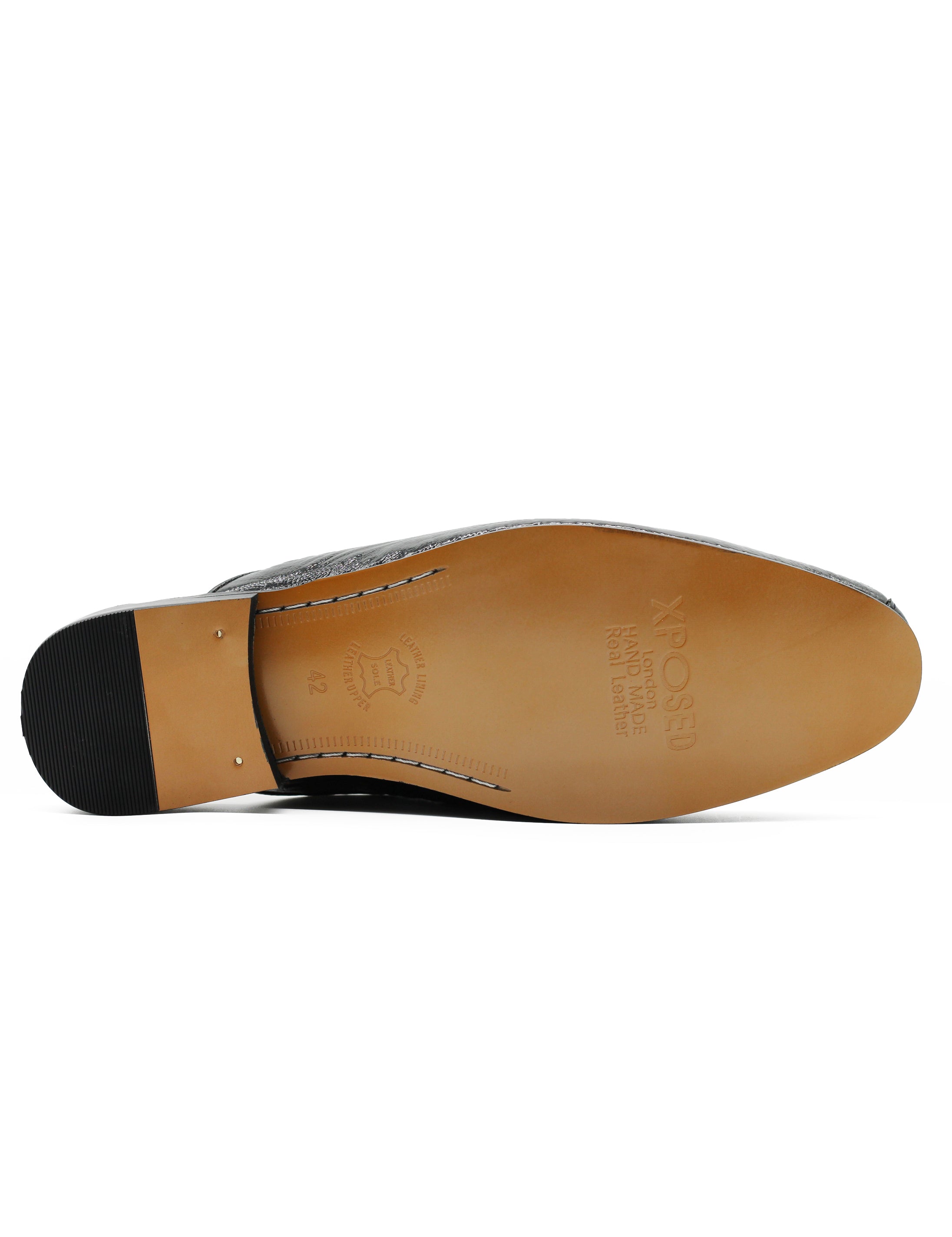 Black Cream Real Leather Half Shoes Detailed Printed