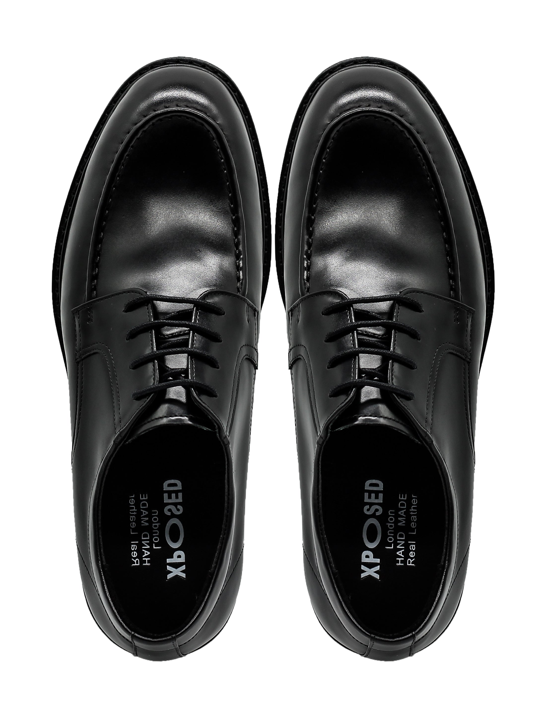 Mens Black Leather Derby Shoes with Cleat Outsole