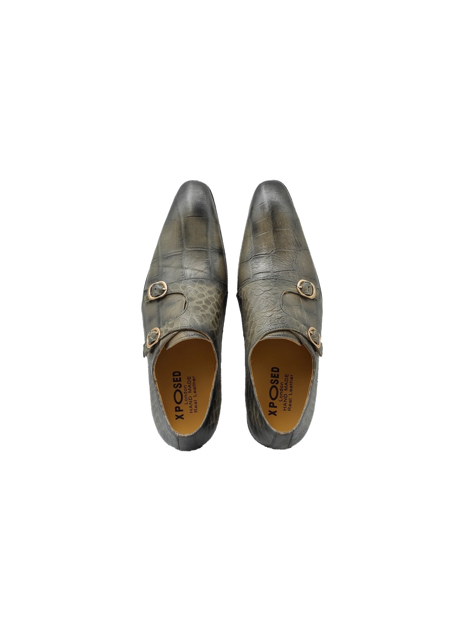 GREY CROC PRINT DOUBLE MONK SHOES