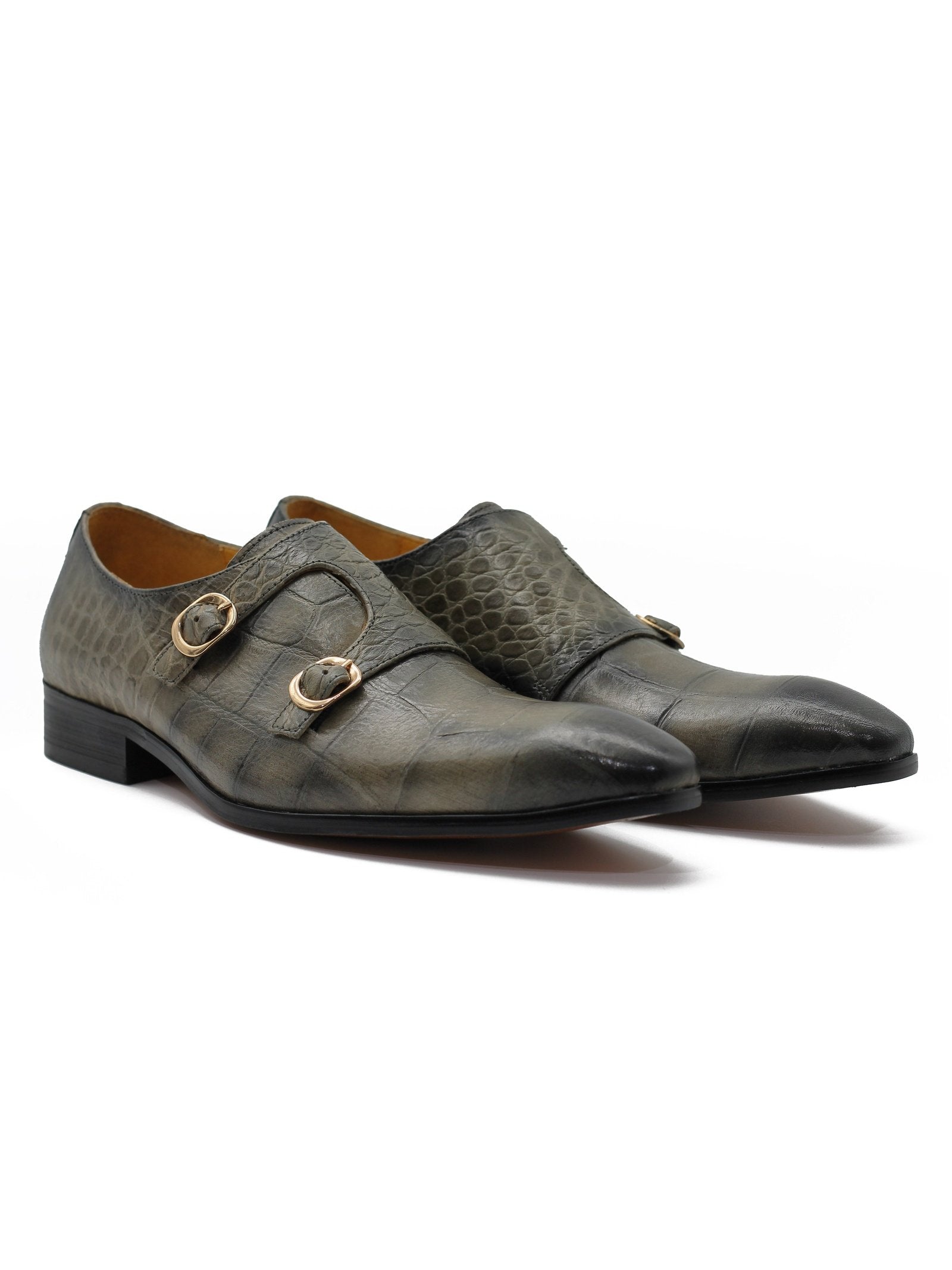 GREY CROC PRINT DOUBLE MONK SHOES