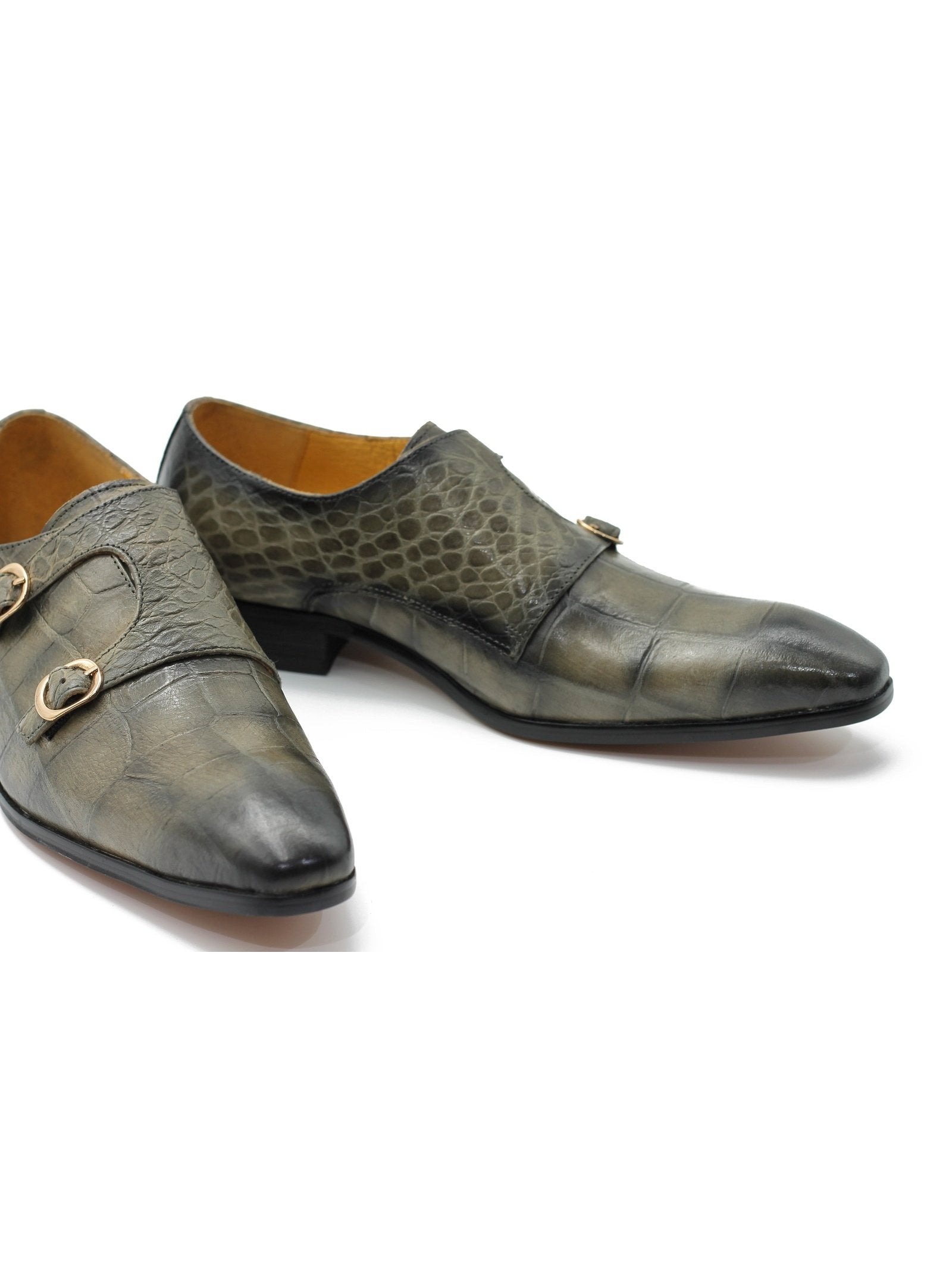 GREY CROC PRINT DOUBLE MONK SHOES