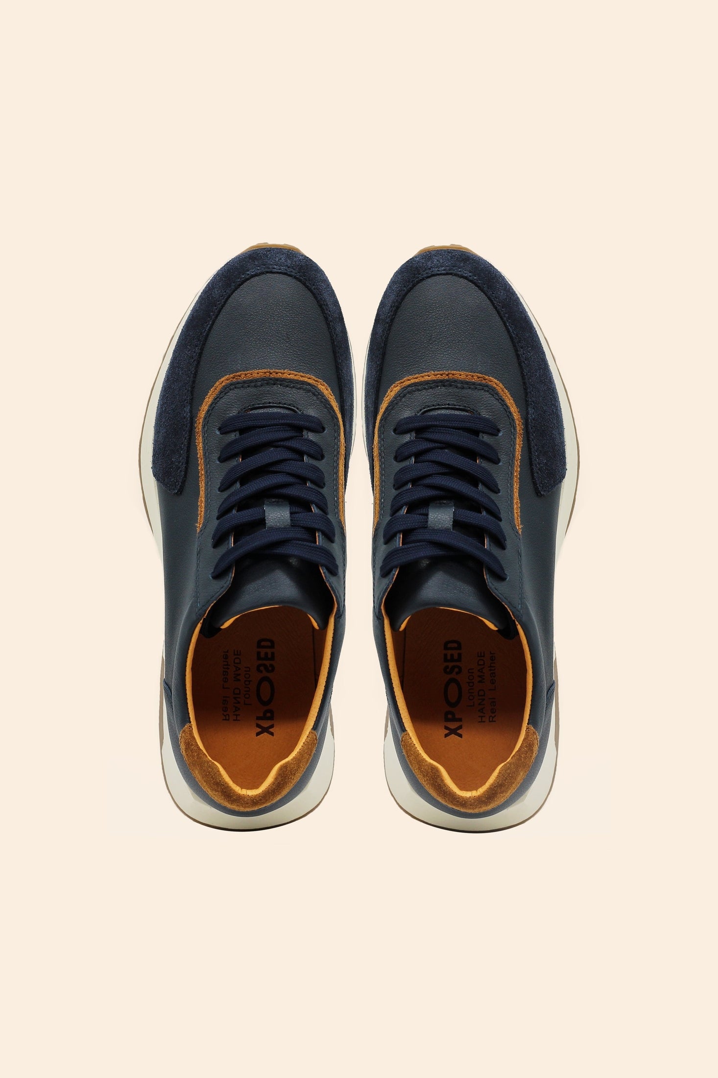 Men’s Navy Real Leather & Suede Trainers