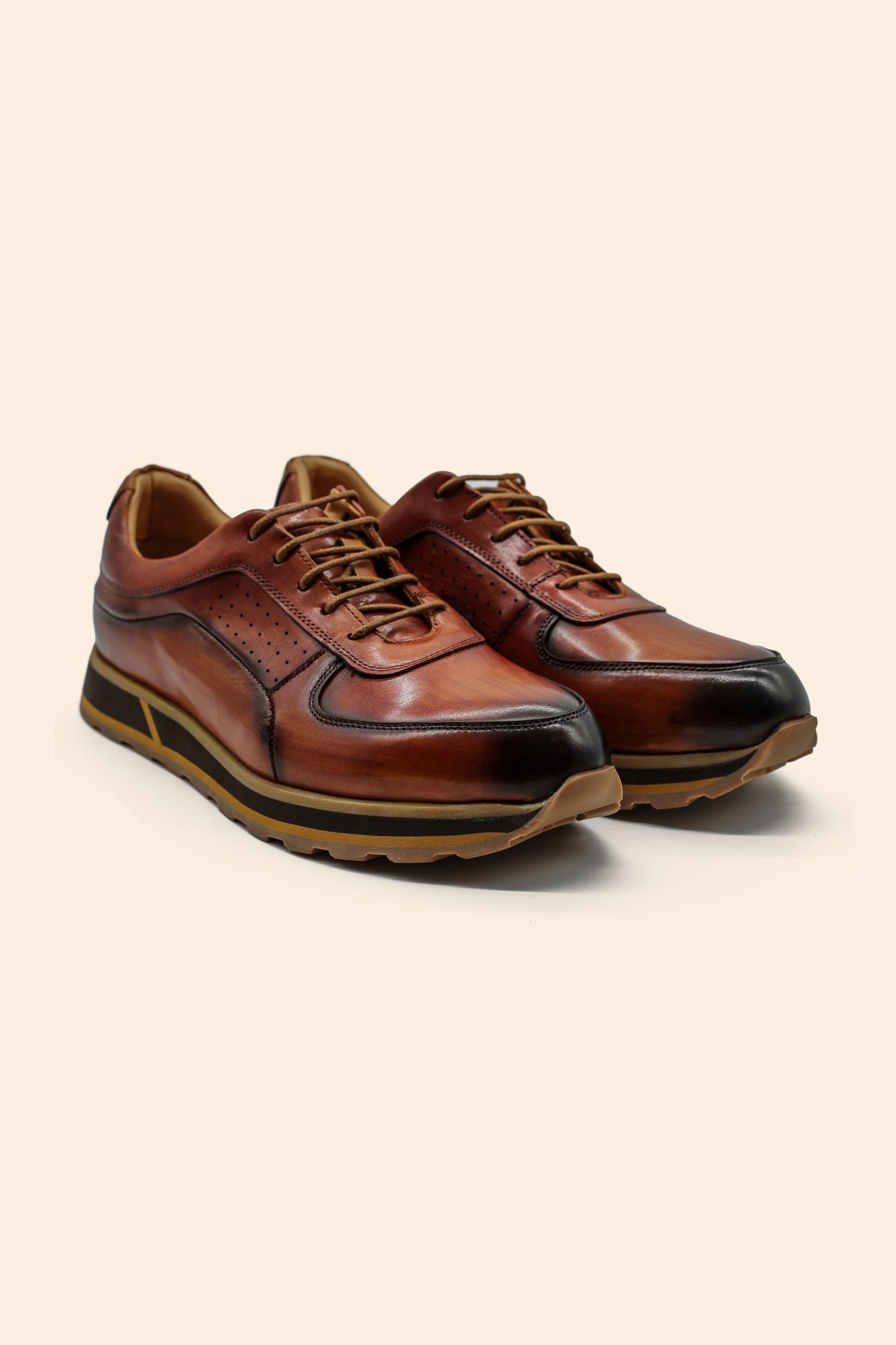 Men’s Tan Real Leather Trainers